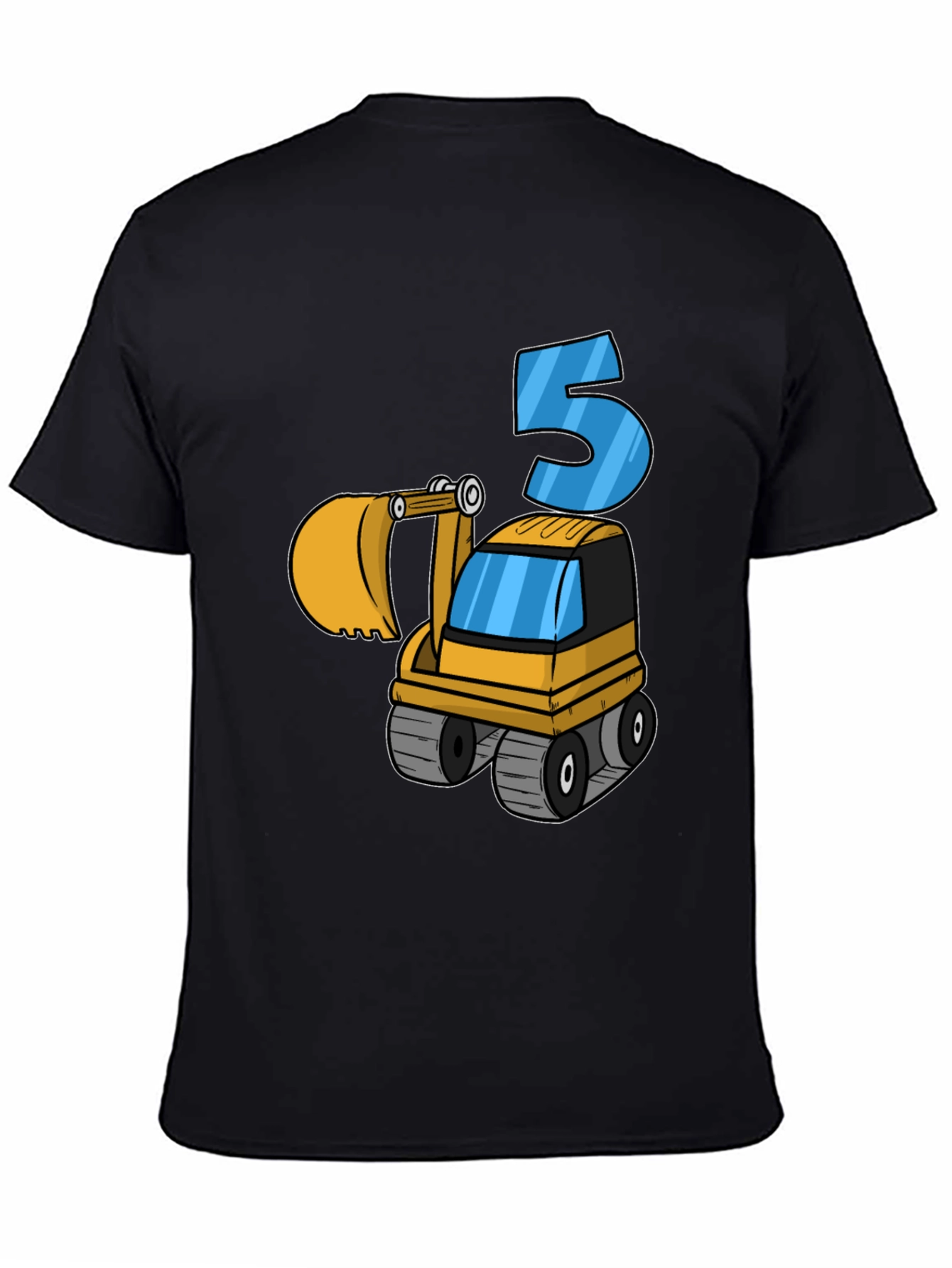 Black Kids 5th Birthday Excavator T-Shirt view 4
