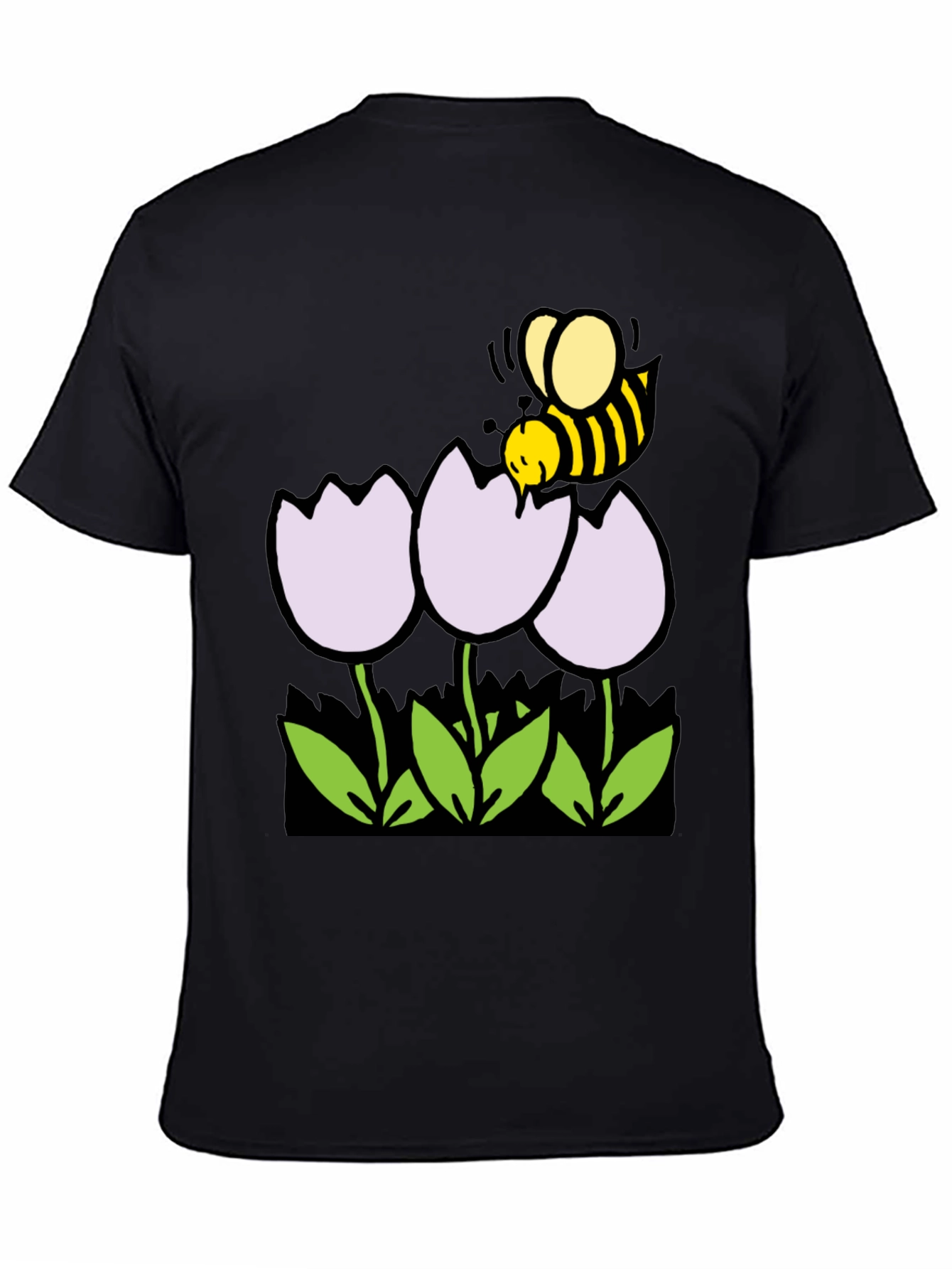 Black Bee and Flowers Graphic T-Shirt - Black Casual Tee view 4