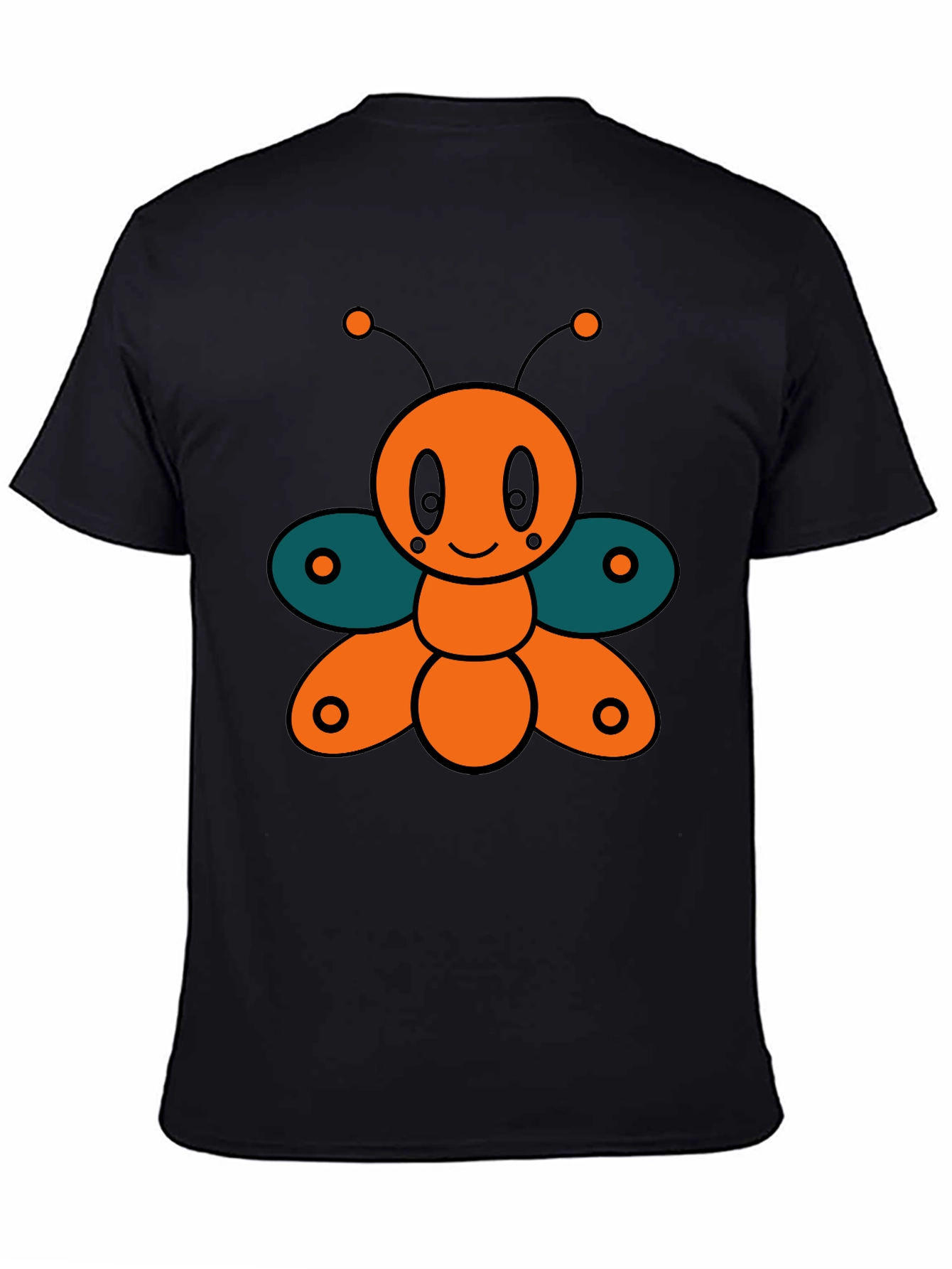 Black Cute Cartoon Butterfly Graphic Tee - Black view 4