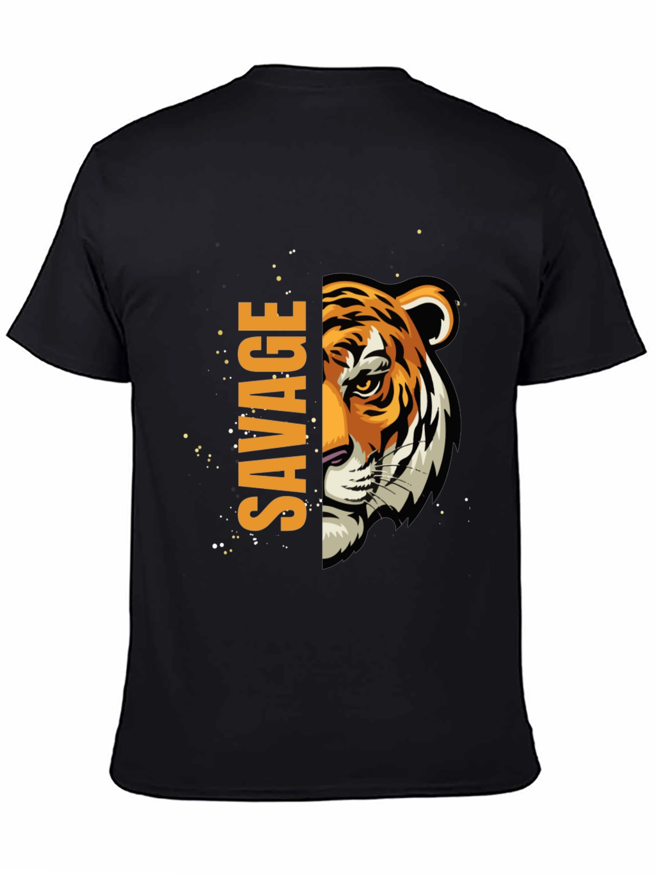 Black Savage Tiger Graphic Print Men's Black T-Shirt view 4