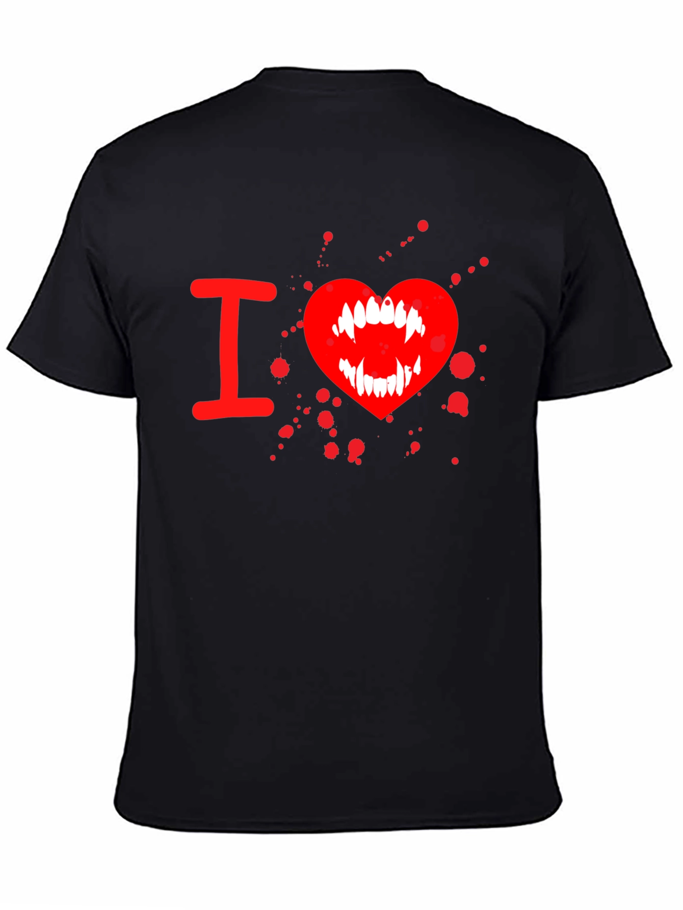 Black I Heart Vampire Fangs Tee - Black Cotton Graphic T-Shirt view 4