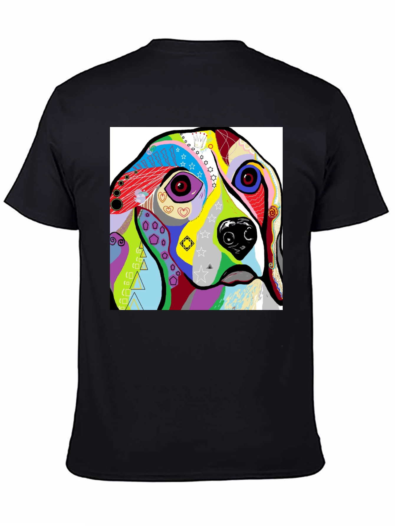 Black Abstract Dog Print Black T-Shirt view 4