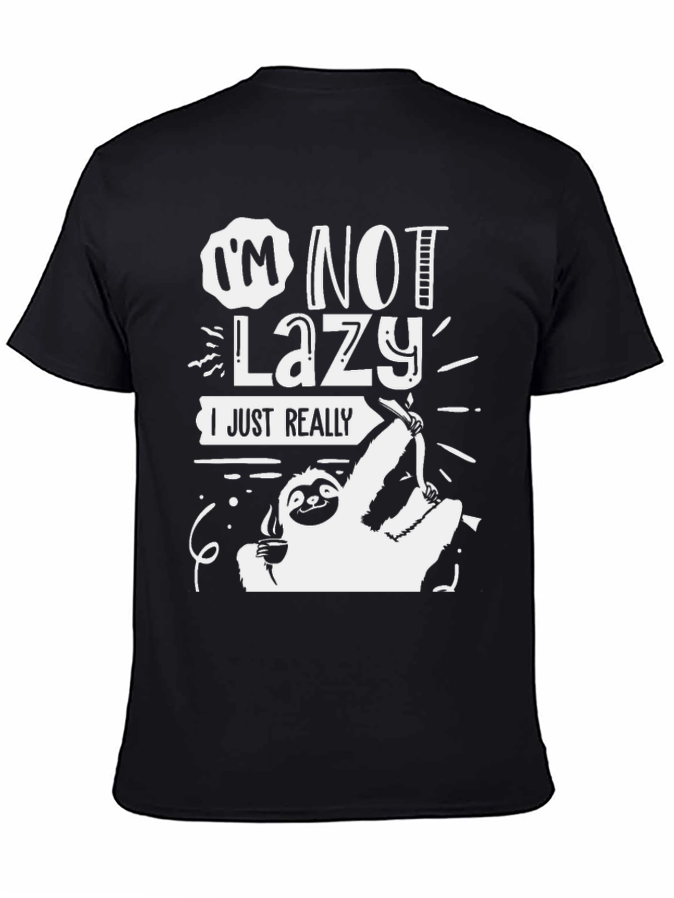 Black I'm Not Lazy, Sloth Graphic Tee - Black Cotton view 4