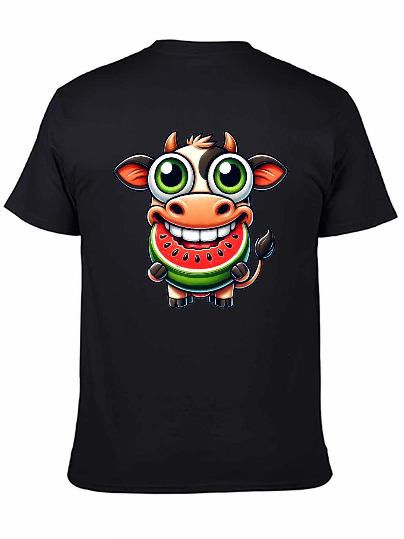Black Funny Cow Watermelon Cartoon T-Shirt view 4