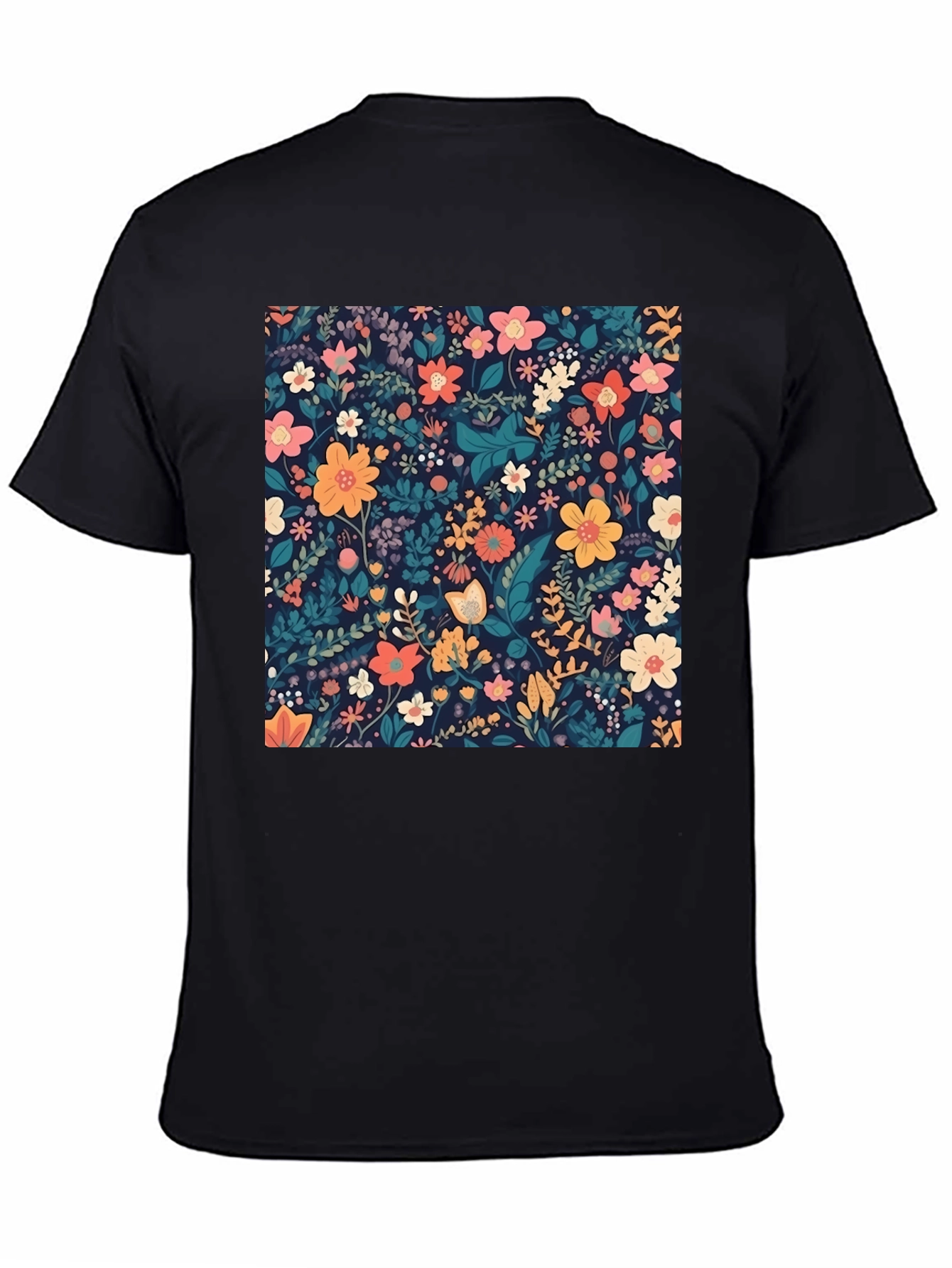 Black Floral Print Black T-Shirt view 4