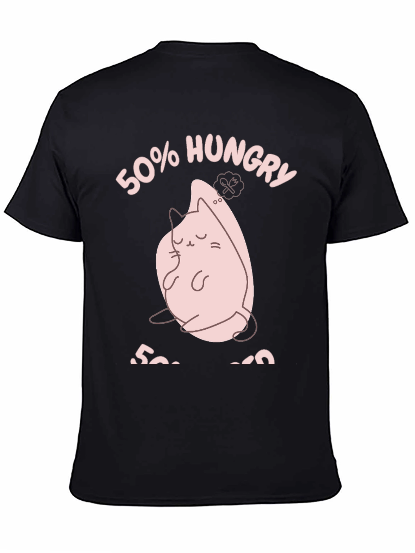 Black 50% Hungry Cat T-Shirt - Cute Black Tee view 4