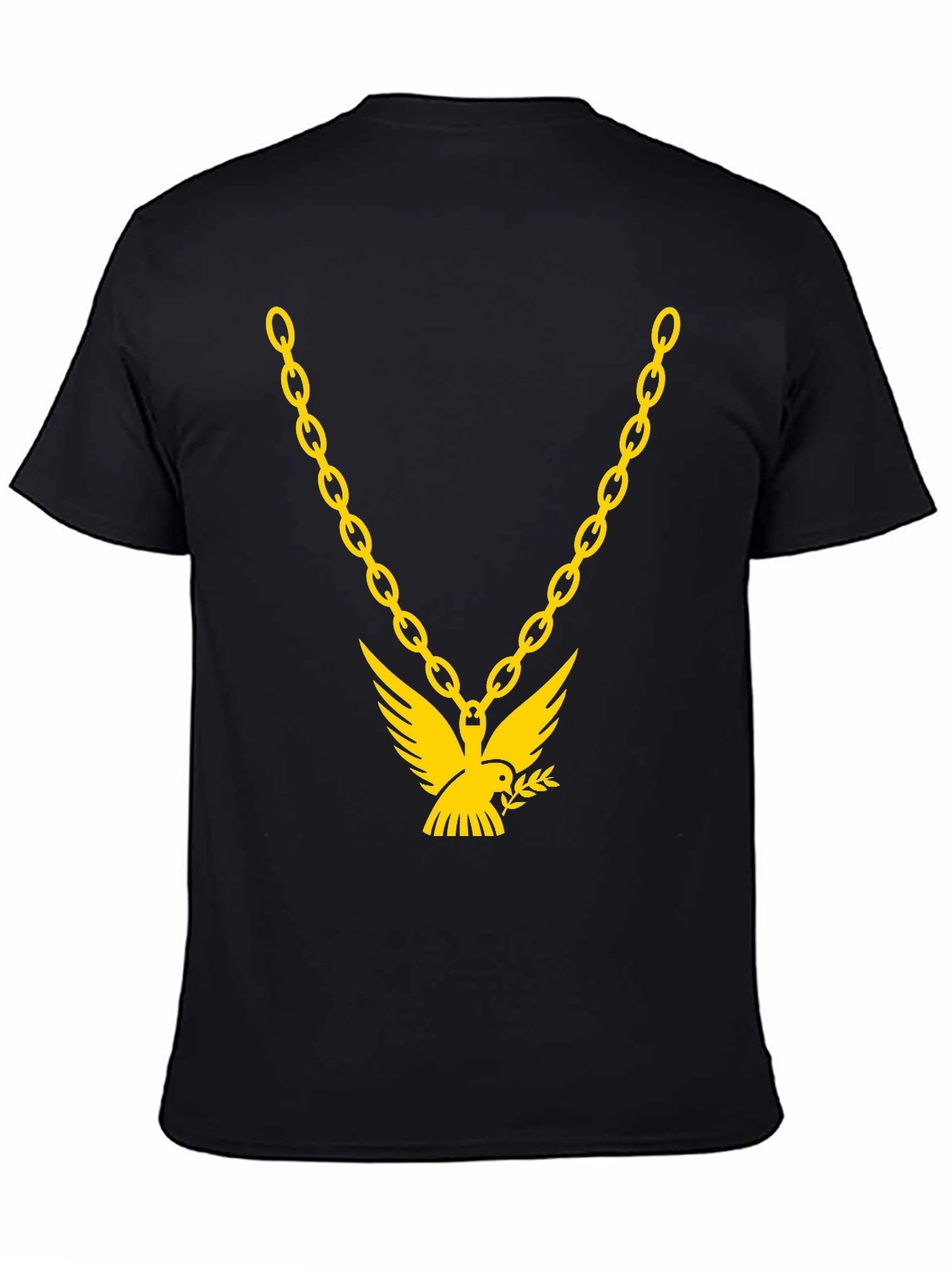 Black Men's Black T-Shirt with Gold Chain & Dove Graphic view 4
