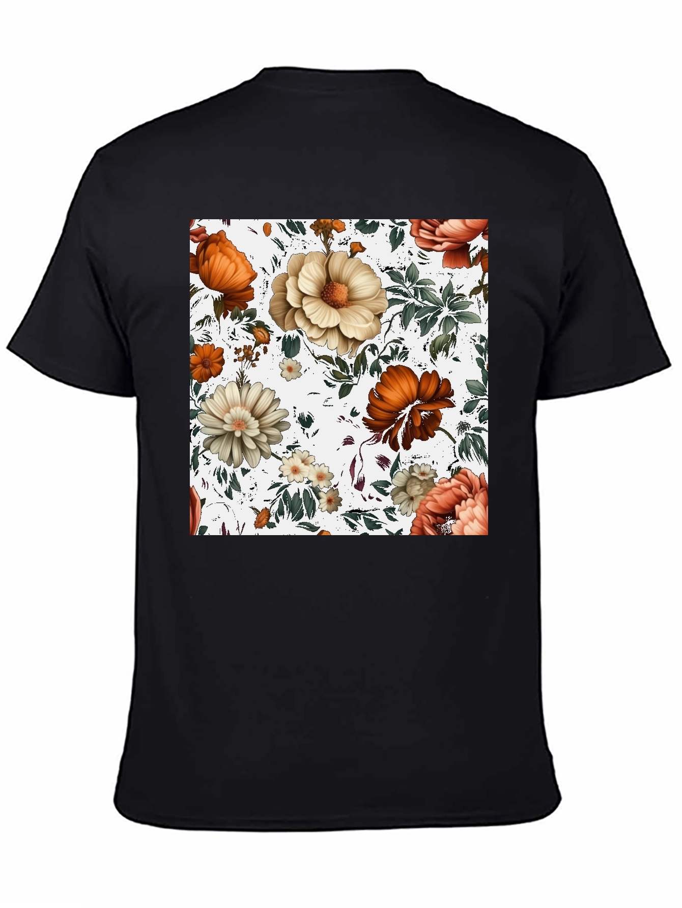 Black Floral Print Crew Neck Tee view 4