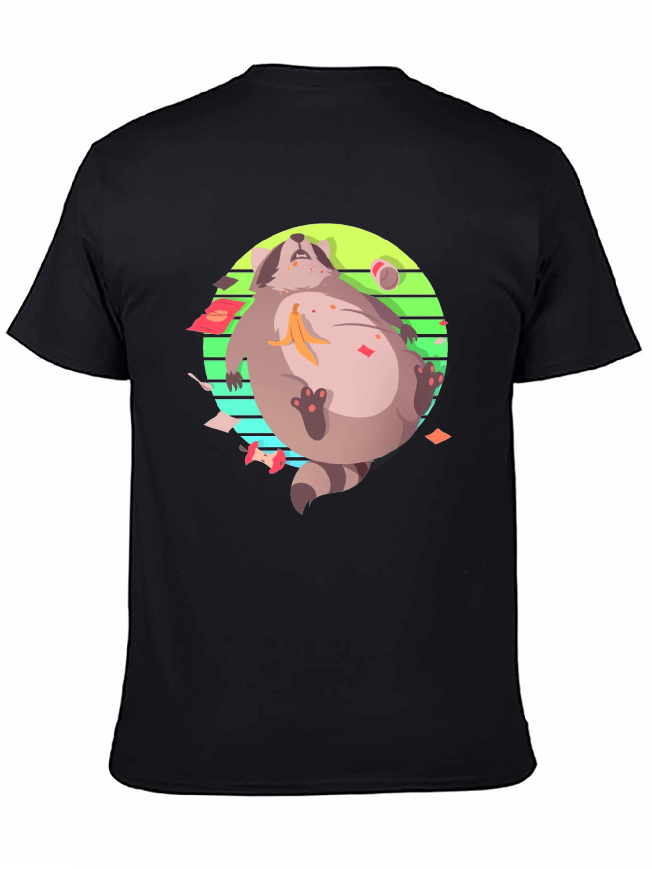 Black Raccoon Feast T-Shirt - Black Crew Neck Graphic Tee view 4