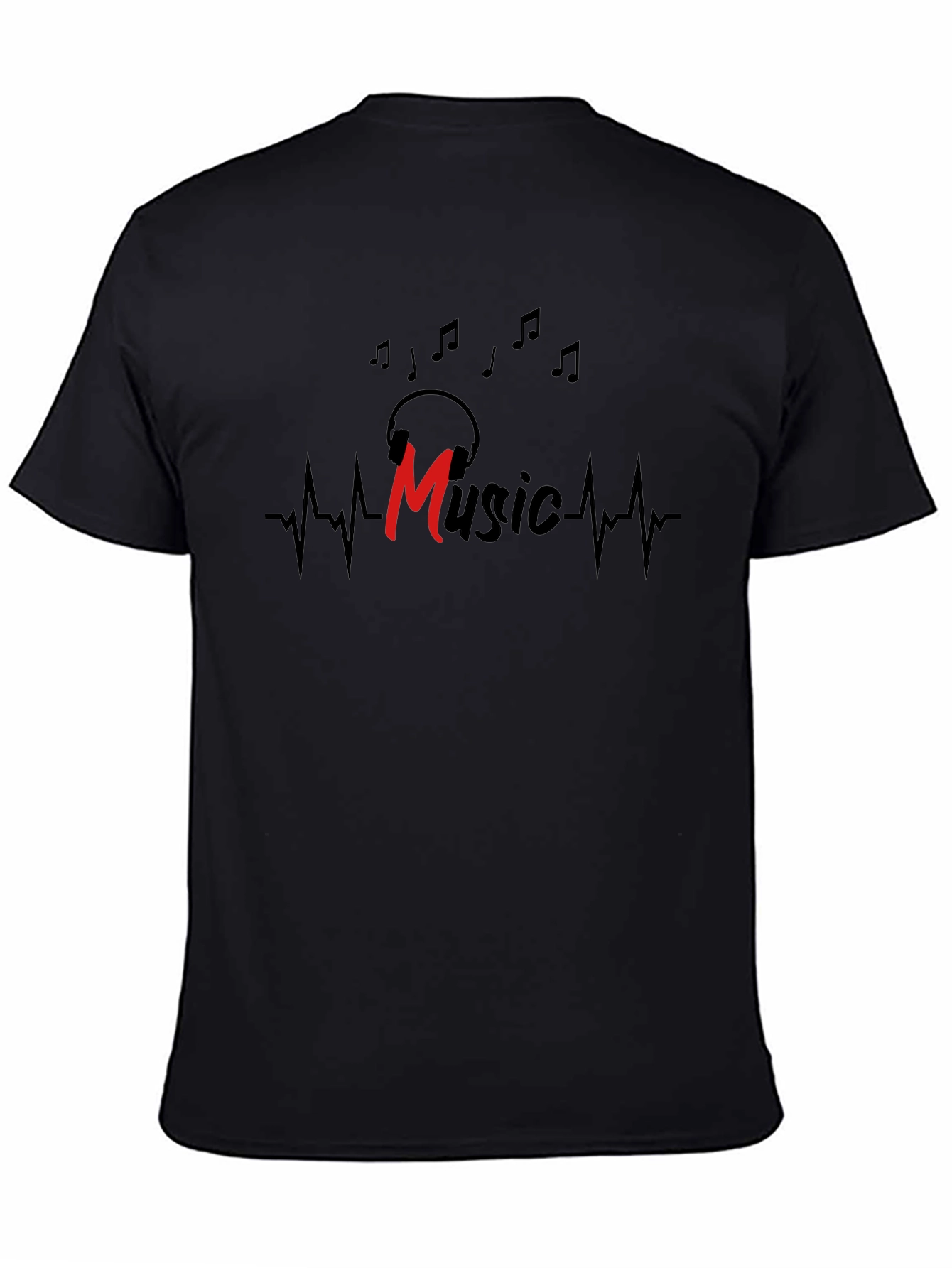 Black Music Lover Black T-Shirt with Headphone Graphic view 4