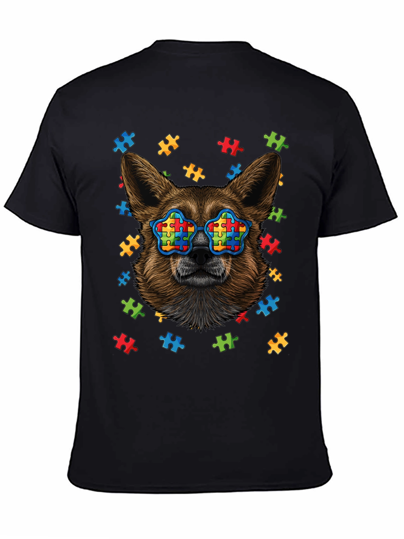 Black Dog Autism Puzzle T-Shirt view 4