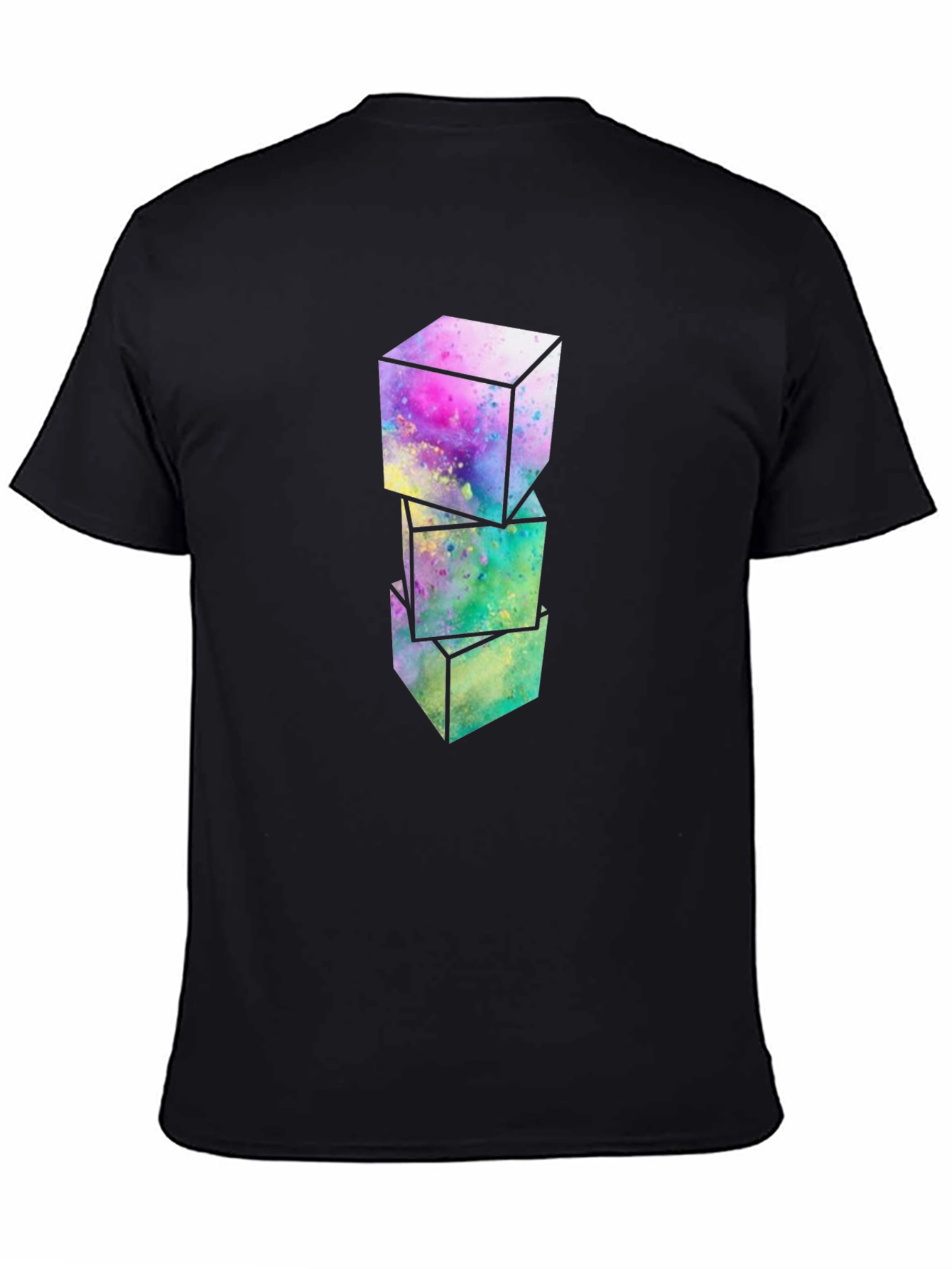 Black Abstract Cubes Graphic T-Shirt - Modern Art Tee view 4