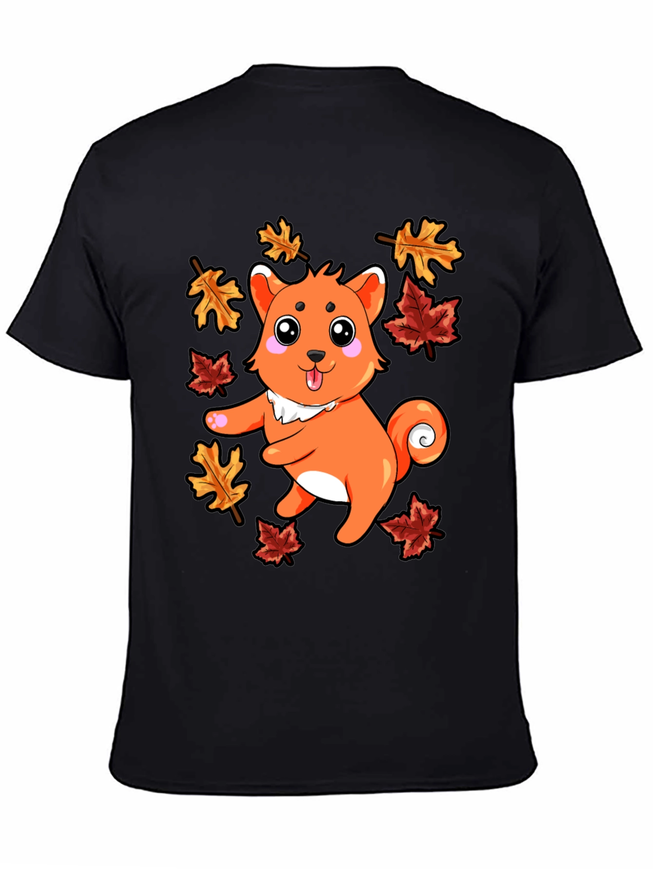 Black Autumn Shiba Inu T-Shirt - Cute Dog & Fall Leaves view 4