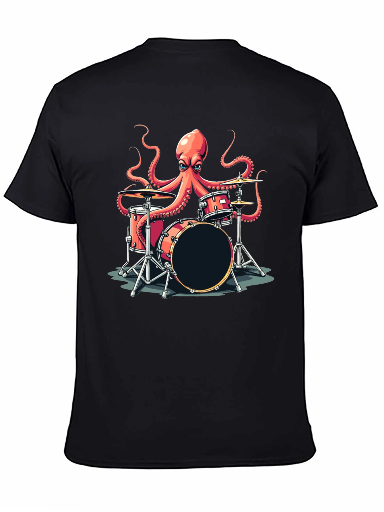Black Octopus Drummer Graphic T-Shirt - Black view 4