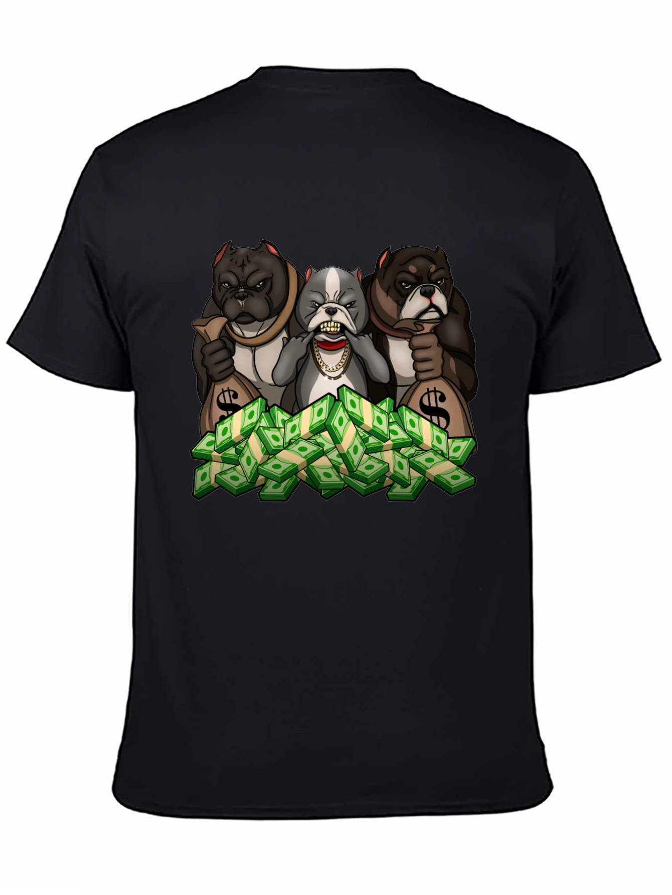 Black Bulldog Money T-Shirt - Cartoon Graphic Tee view 4