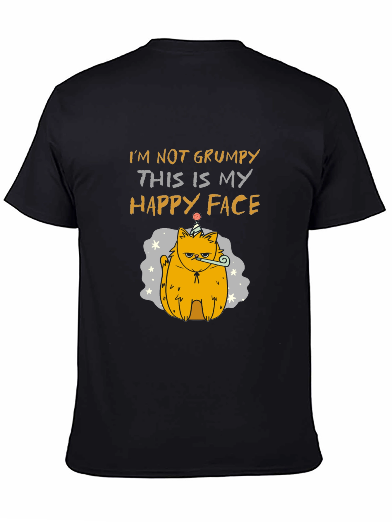 Black Grumpy Cat T-Shirt - Happy Face Design view 4