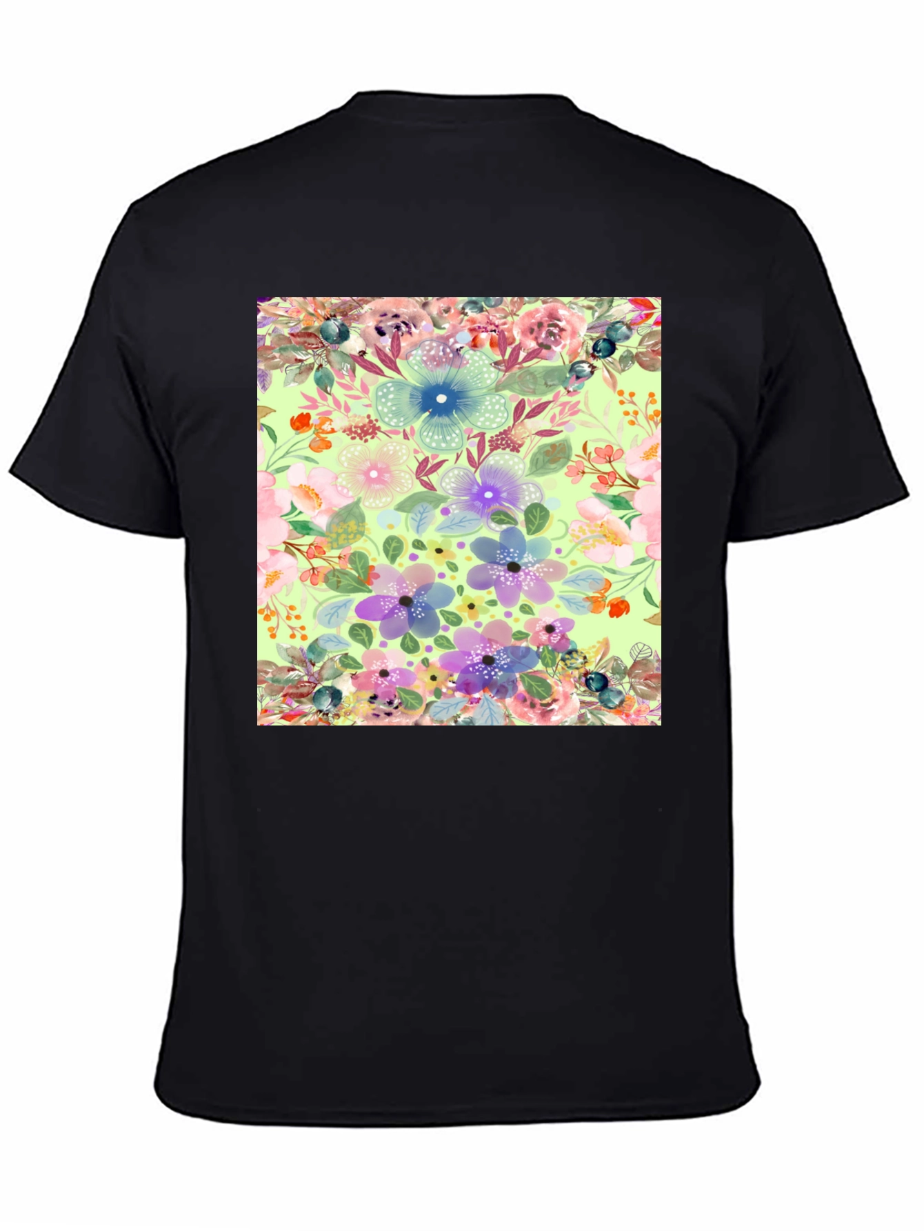 Black Floral Print T-Shirt - Black Casual Tee view 4