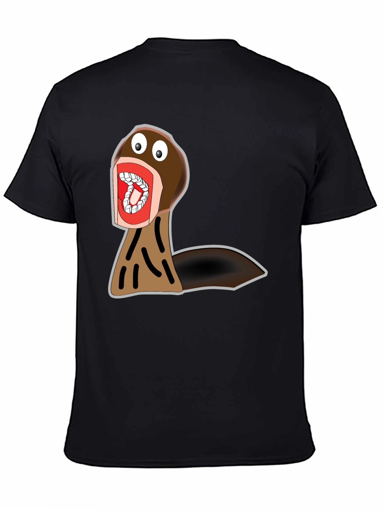 Black Funny Cartoon Monster Graphic Tee - Black Cotton view 4