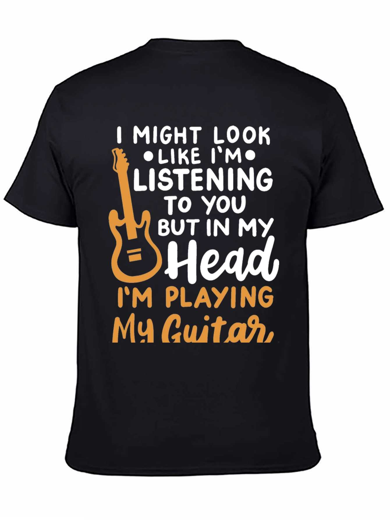 Black Guitar Lover T-Shirt - "In My Head I'm Playing Guitar" view 4