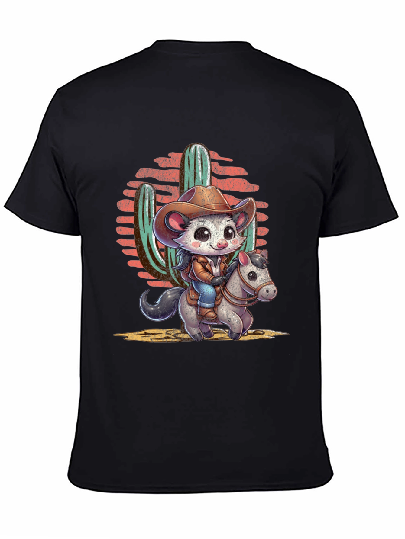 Black Cute Cowboy Possum T-Shirt view 4