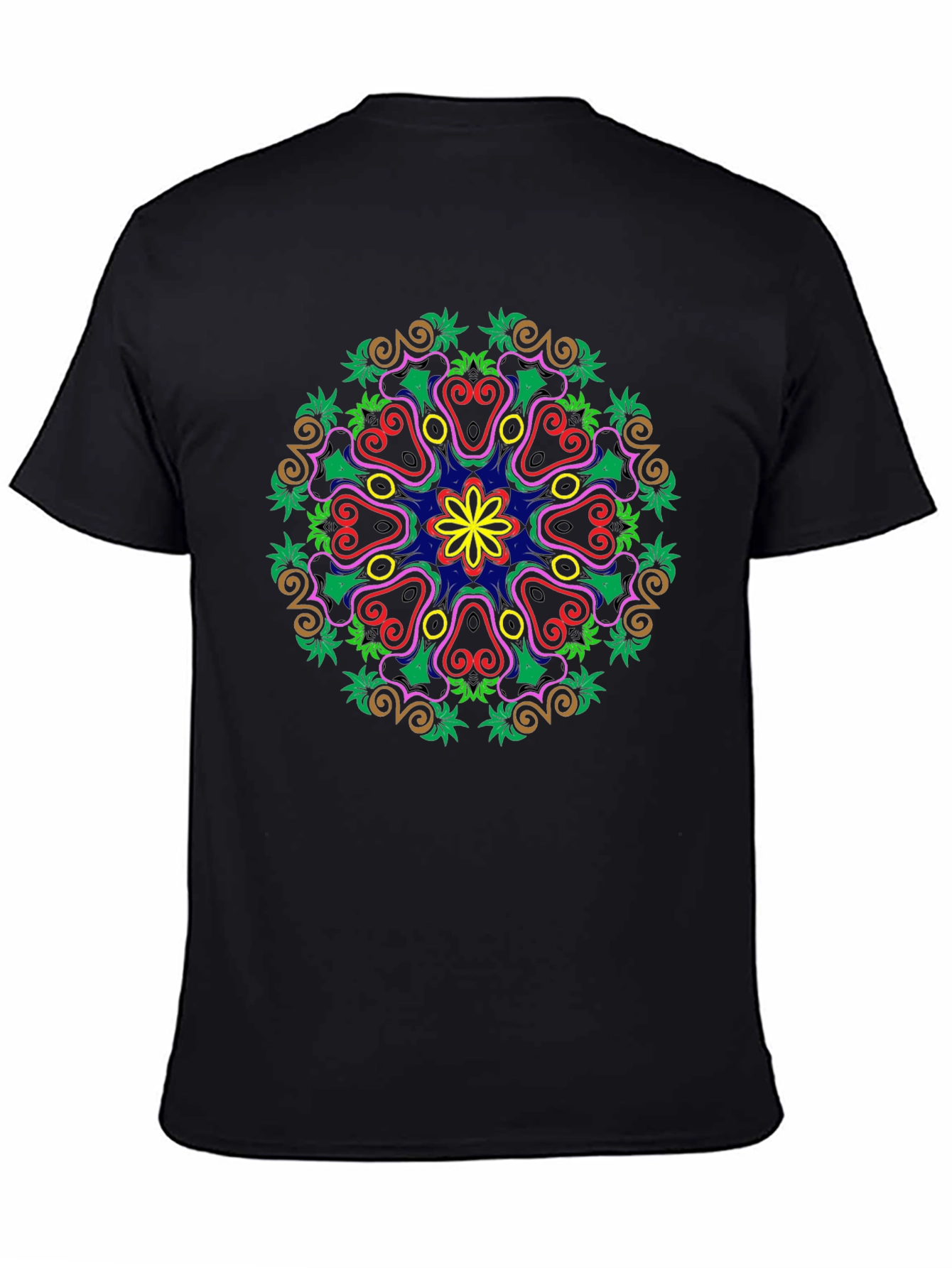 Black Colorful Mandala Graphic Print Black T-Shirt view 4