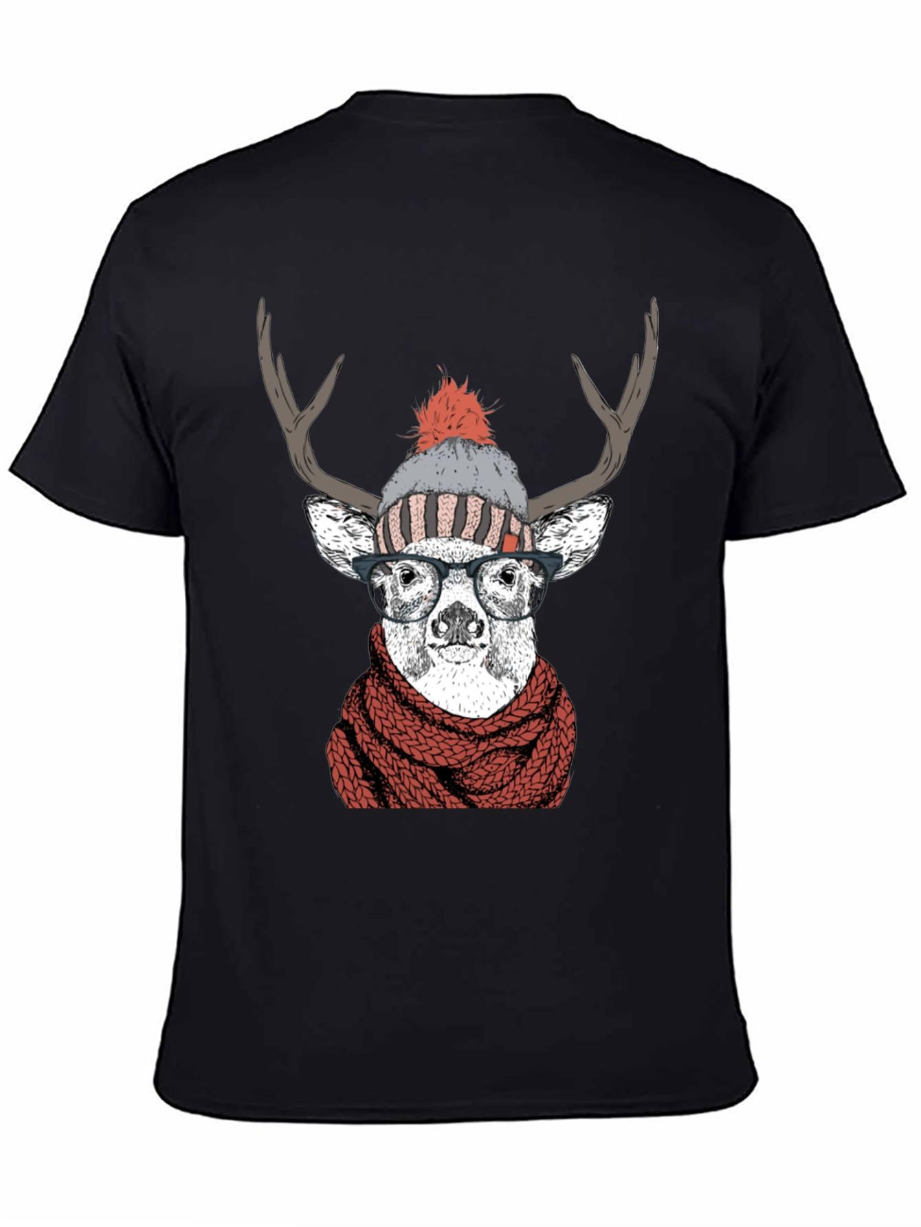 Hipster Deer Graphic Tee - Antler Scarf & Glasses - 4