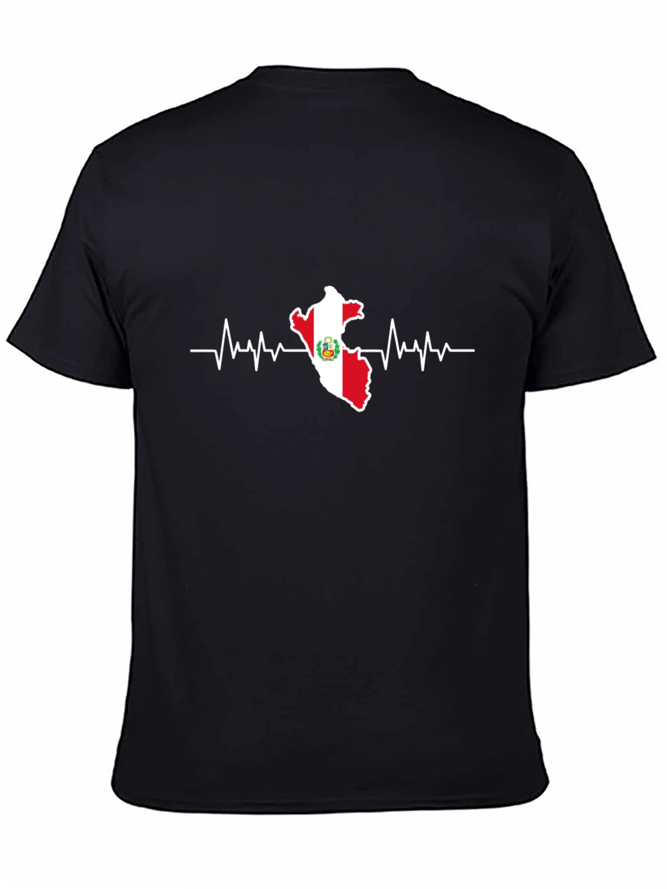 Black Peru Flag Heartbeat Graphic T-Shirt view 4
