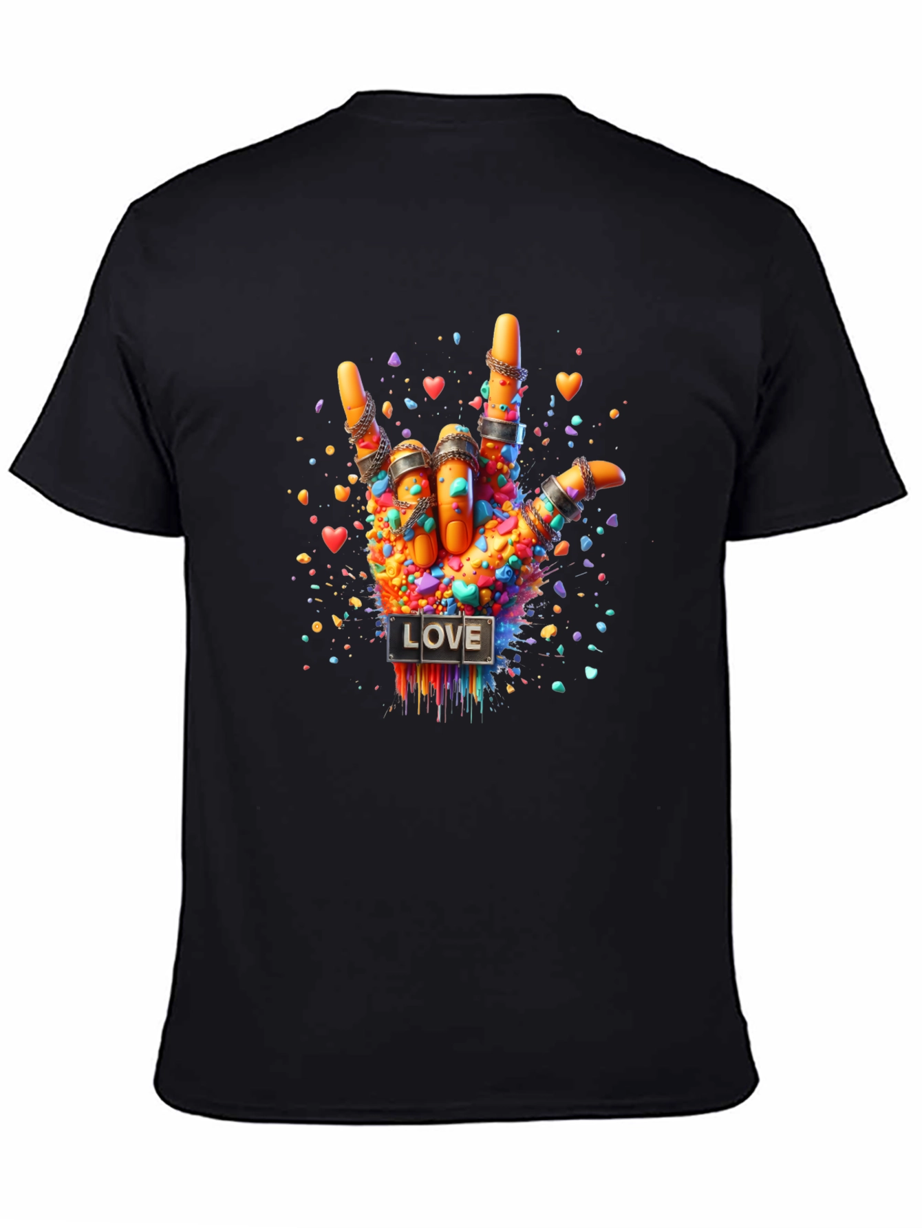 Black Love Sign Hand Graphic Tee - Colorful ASL Design view 4