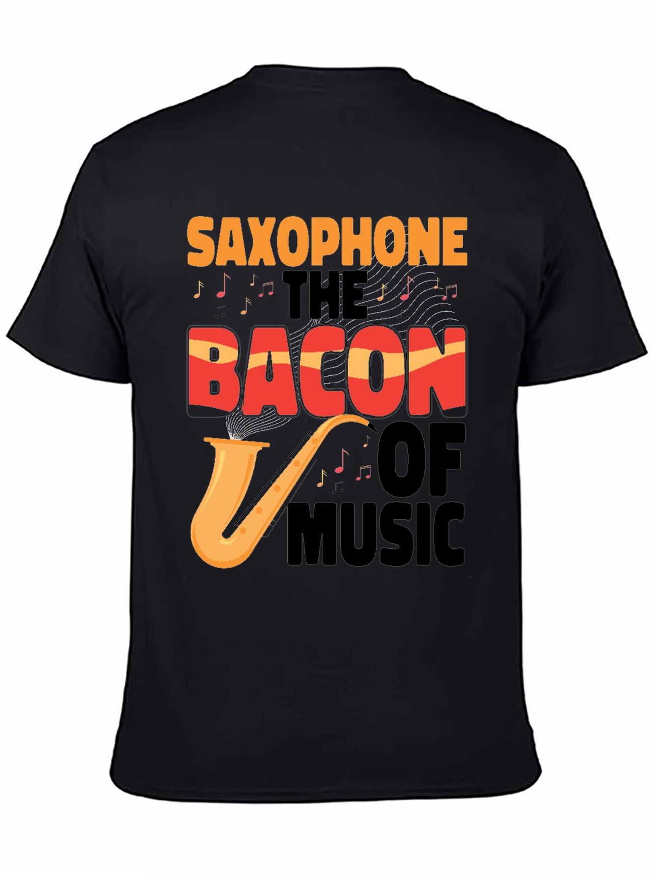 Black Saxophone Bacon of Music Graphic Tee view 4