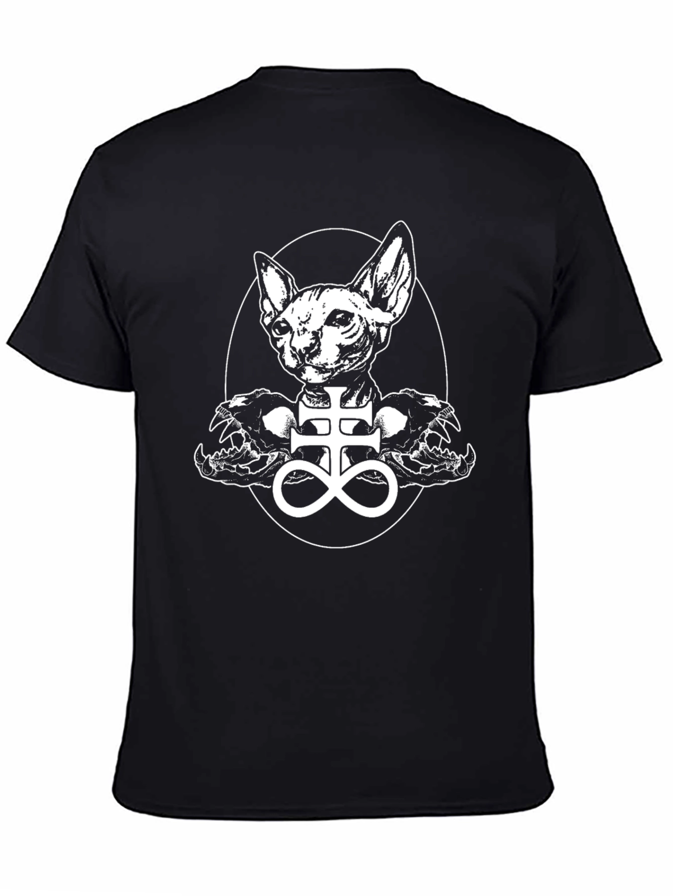 Black Occult Sphynx Cat Graphic Tee view 4