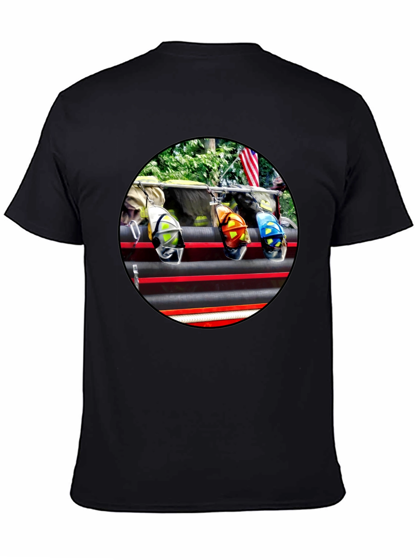 Black Firefighter Helmets Graphic T-Shirt view 4