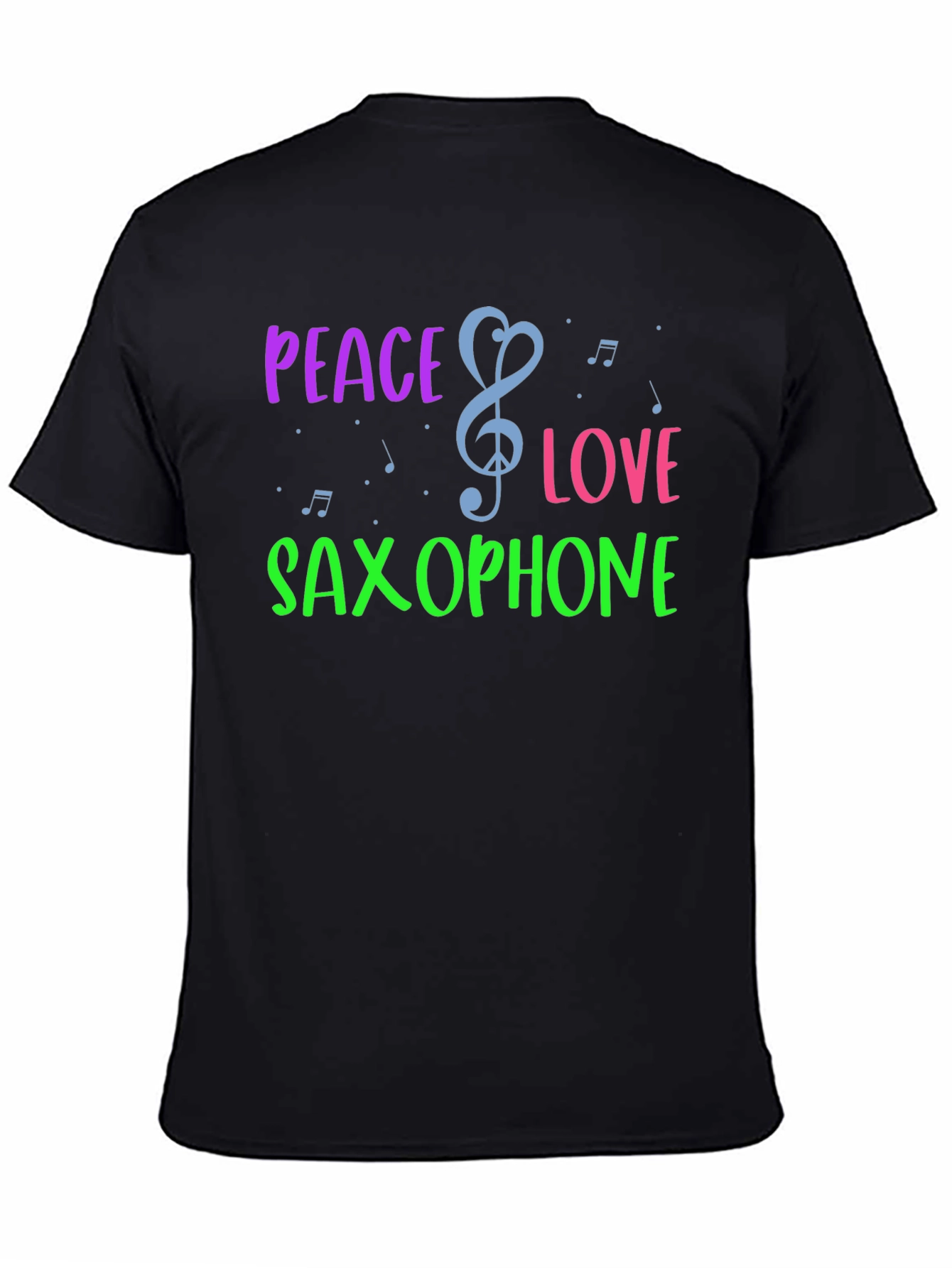 Black Peace Love Saxophone Graphic T-Shirt view 4