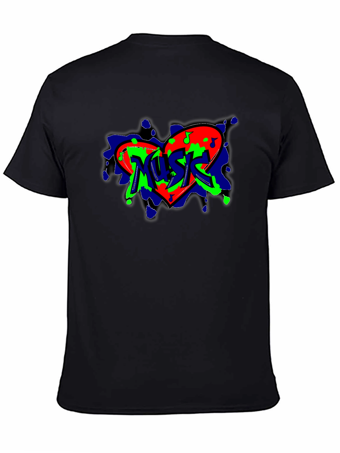 Black Music Heart Graffiti Style Black Tee view 4
