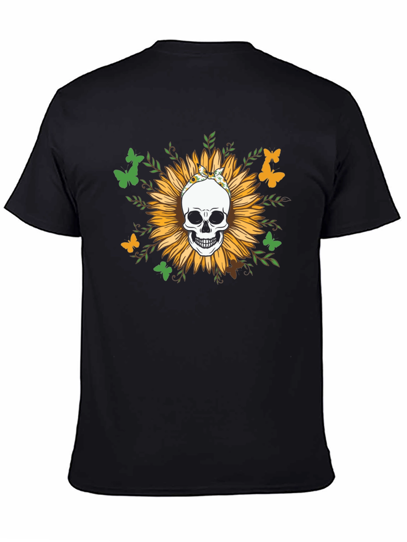 Black Sunflower Skull Graphic Tee view 4