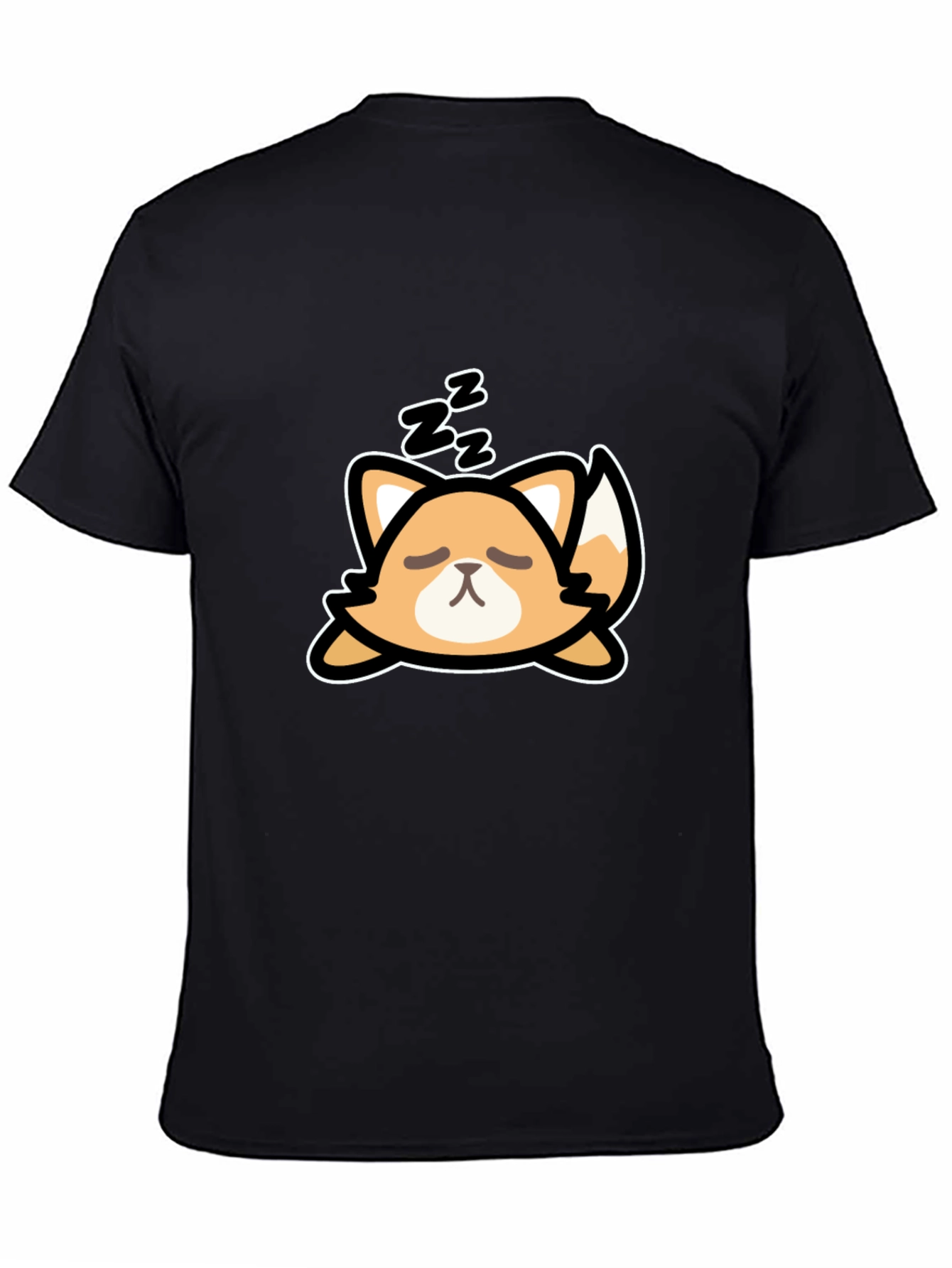 Black Cute Sleeping Fox Graphic Tee - Black Cotton T-Shirt view 4