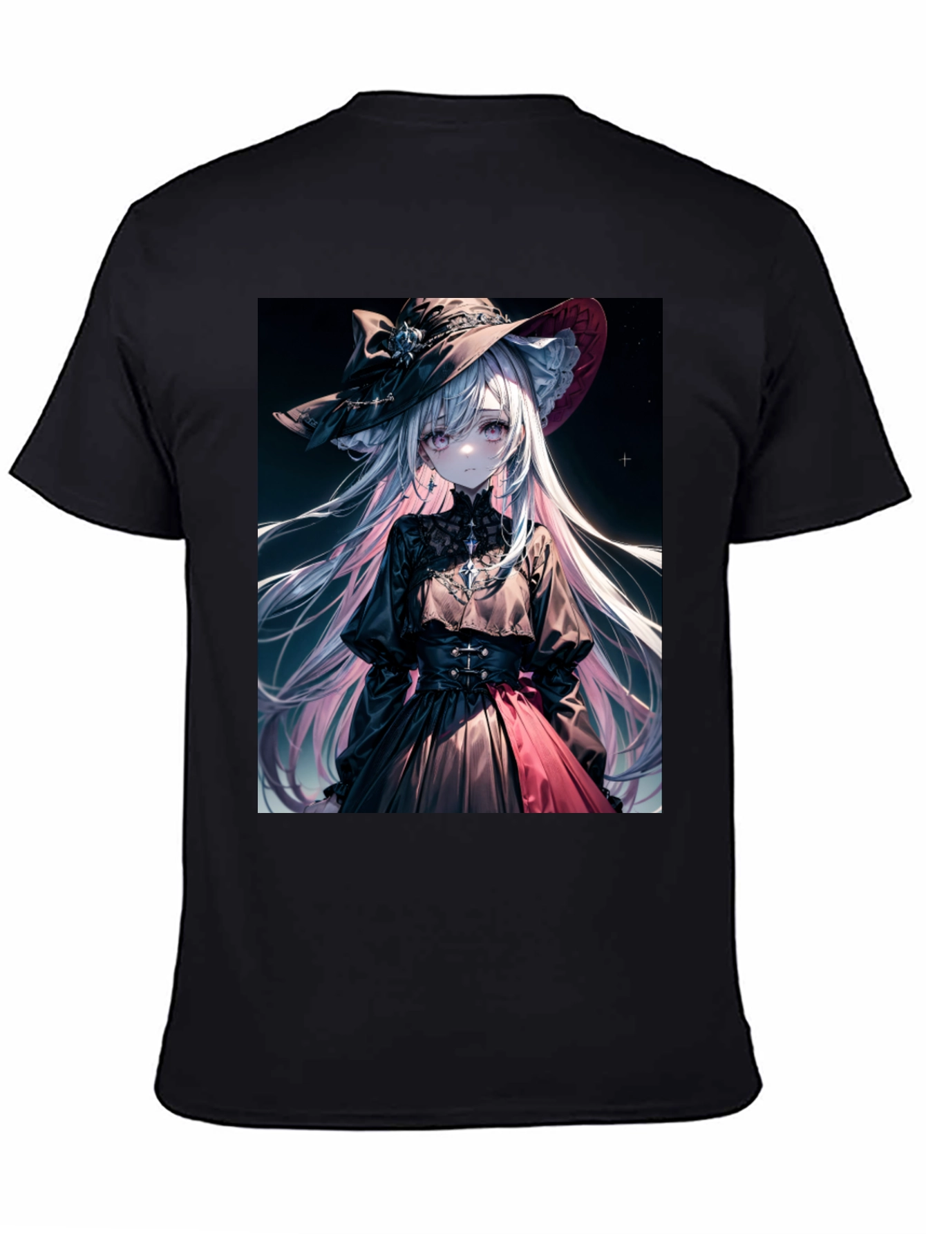 Black Anime Girl Graphic Tee - Stylish Black Cotton T-Shirt view 4