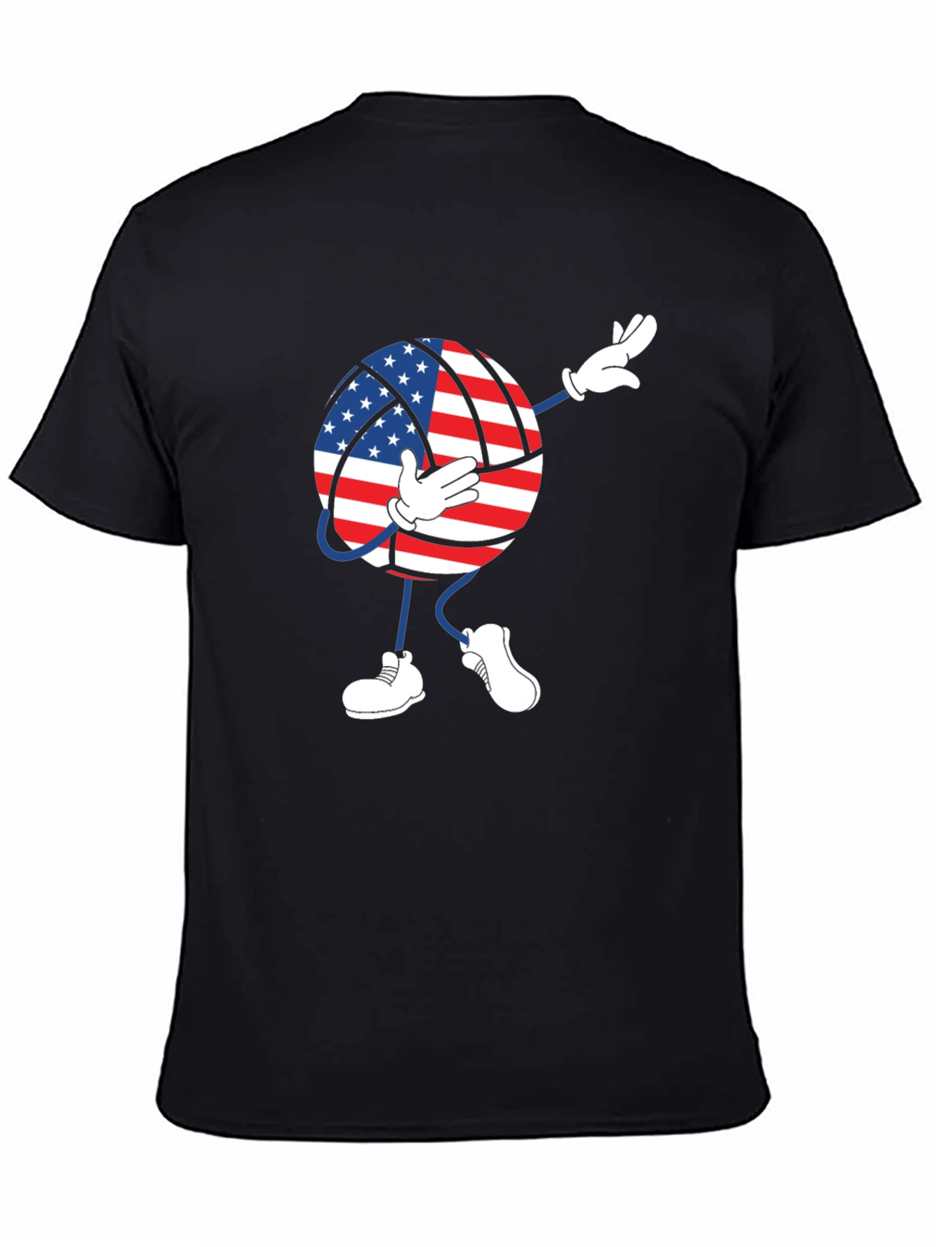Black USA Flag Volleyball Dab T-Shirt view 4
