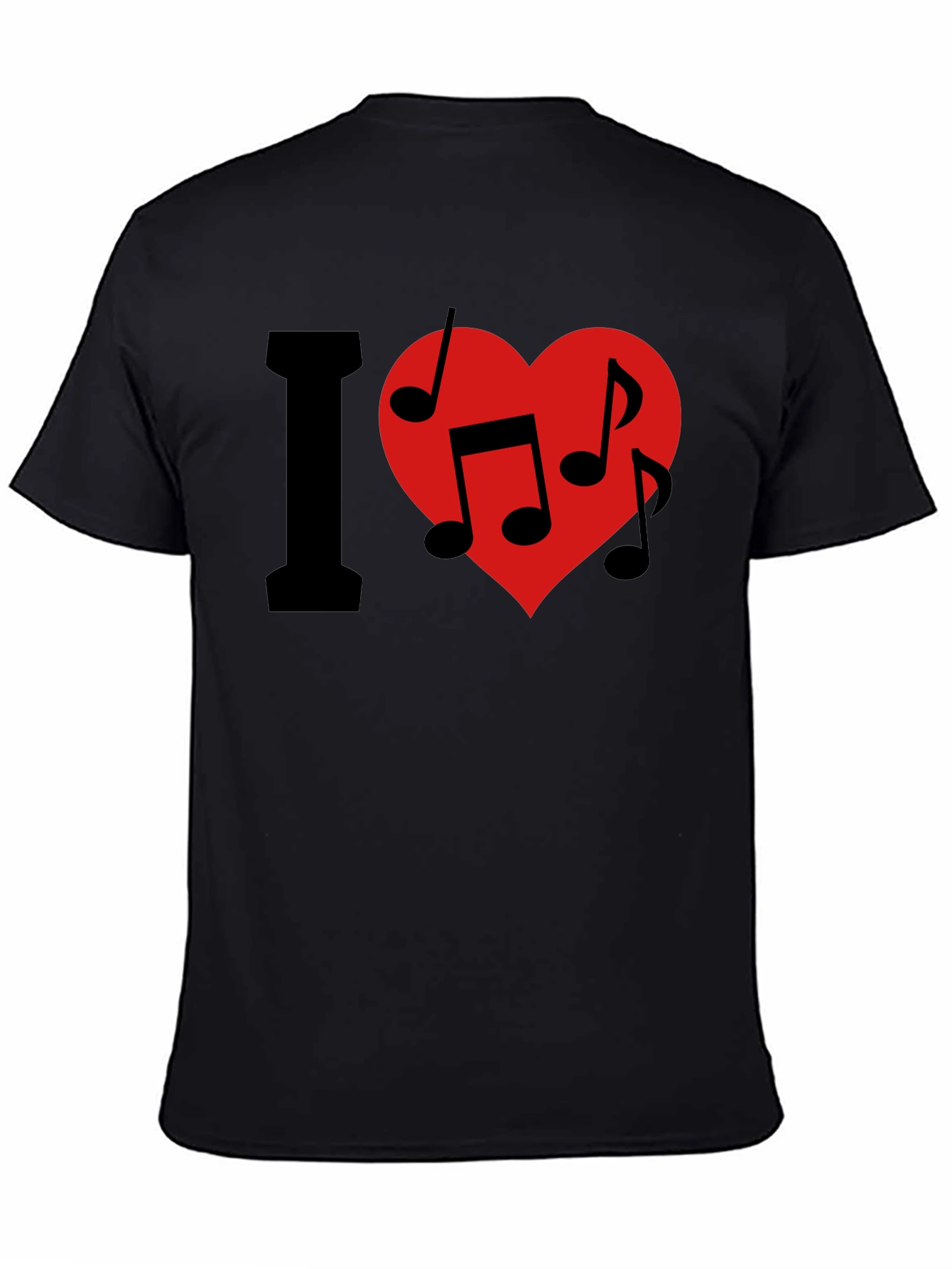 Black I Love Music T-Shirt - Crew Neck - Black view 4