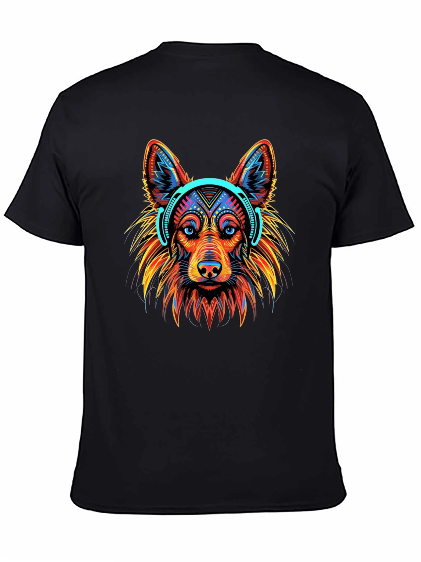 Black Cool Dog Headphones Graphic T-Shirt view 4