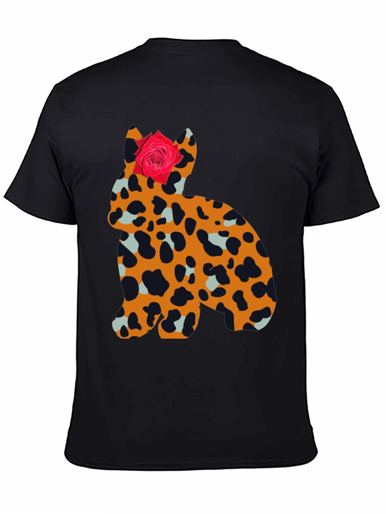 Black Leopard Print Cat with Rose Tee view 4
