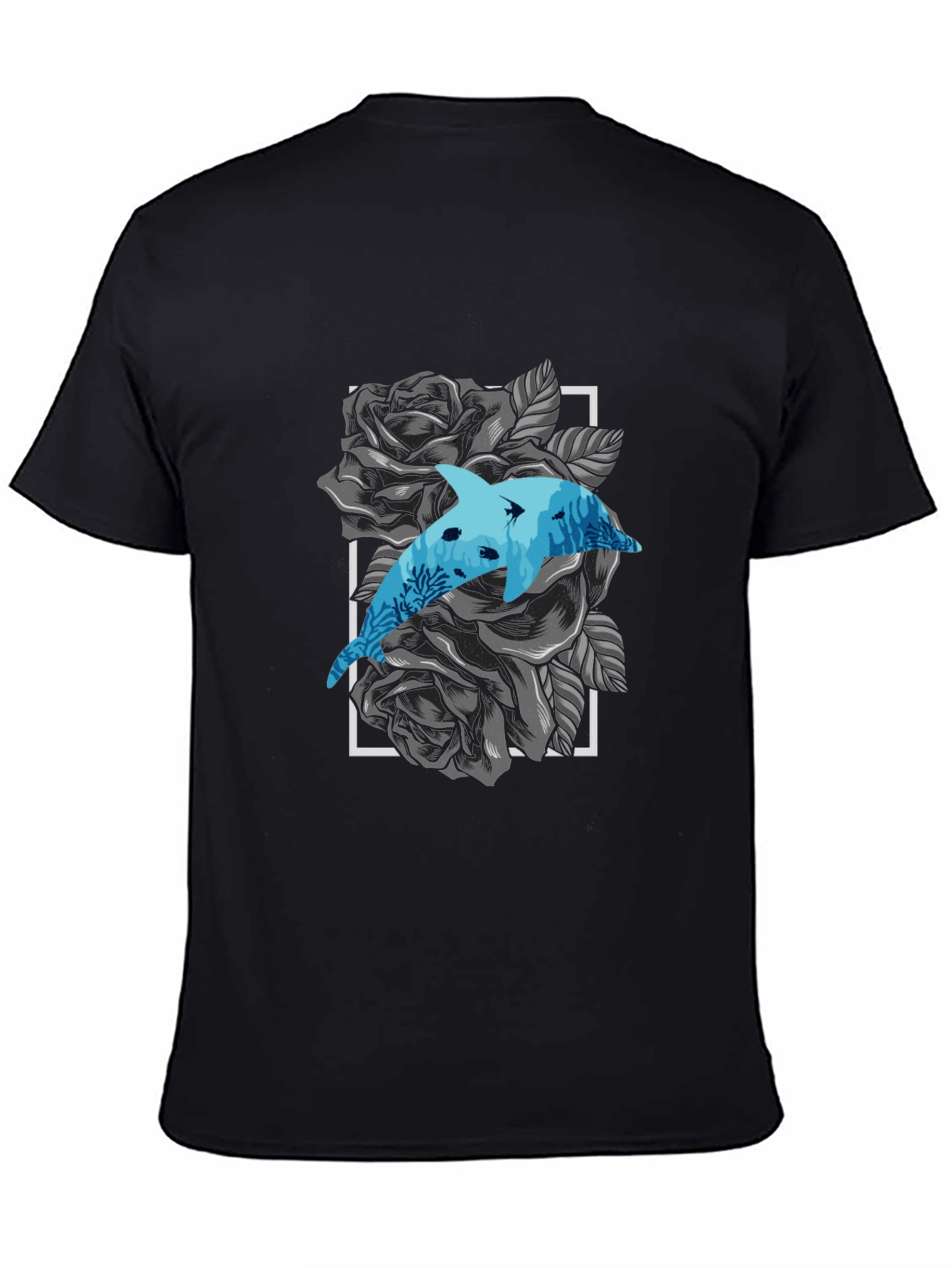 Black Dolphin Rose Graphic Tee - Men's Black T-Shirt view 4