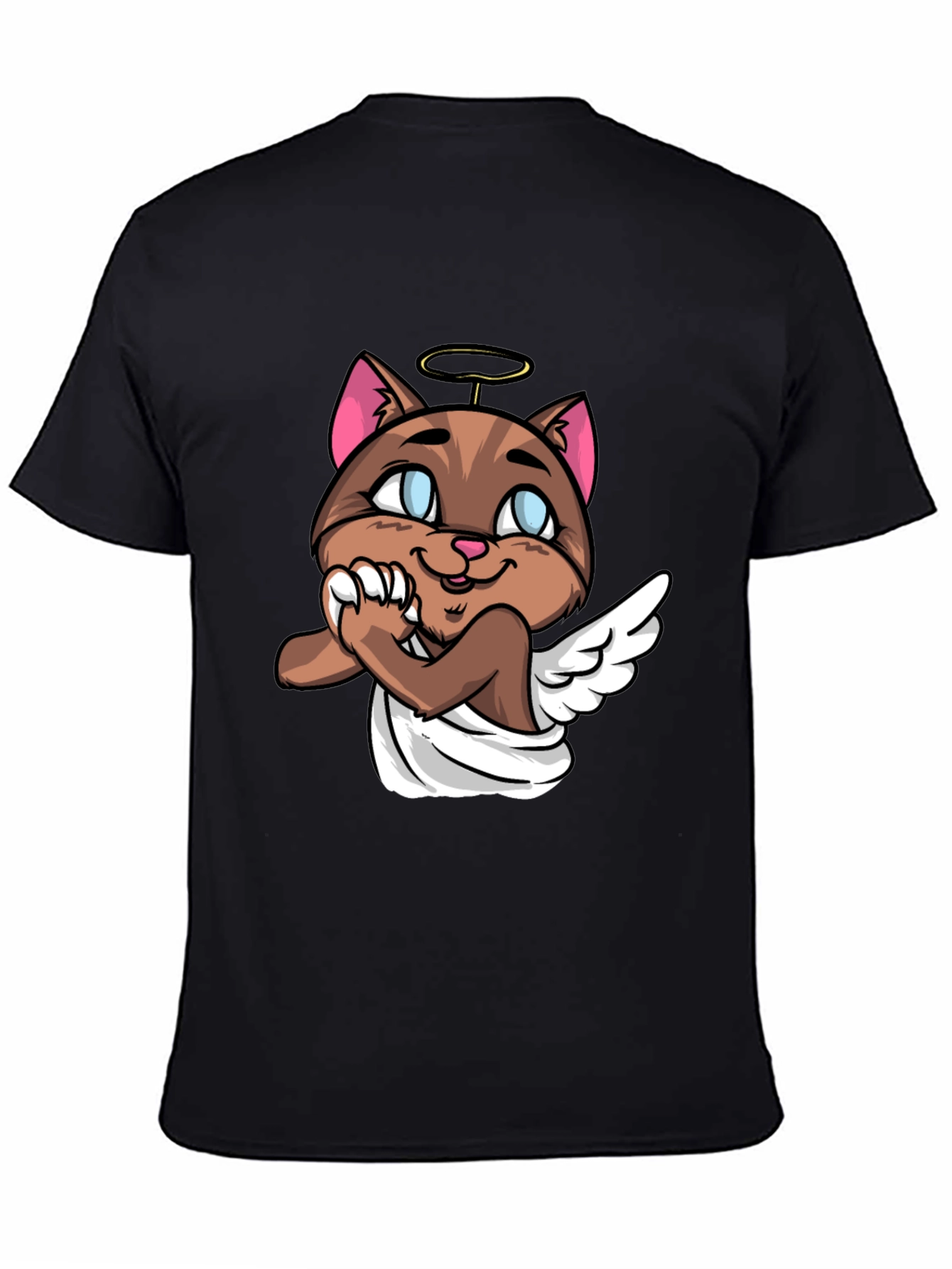 Black Angel Cat Graphic Tee - Unisex Black T-Shirt view 4