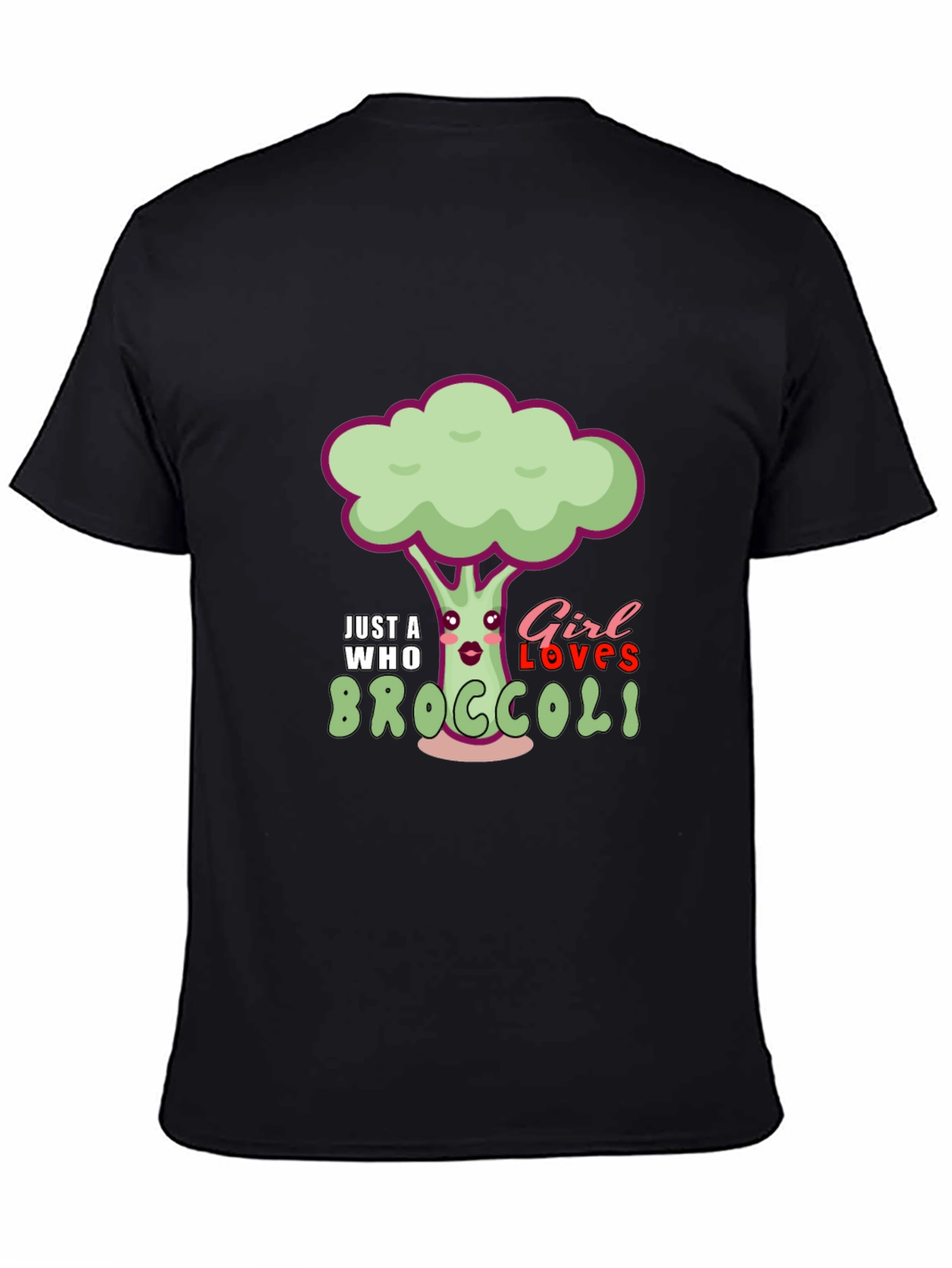 Black Broccoli Lover T-Shirt - Cute Cartoon Vegetable Tee view 4