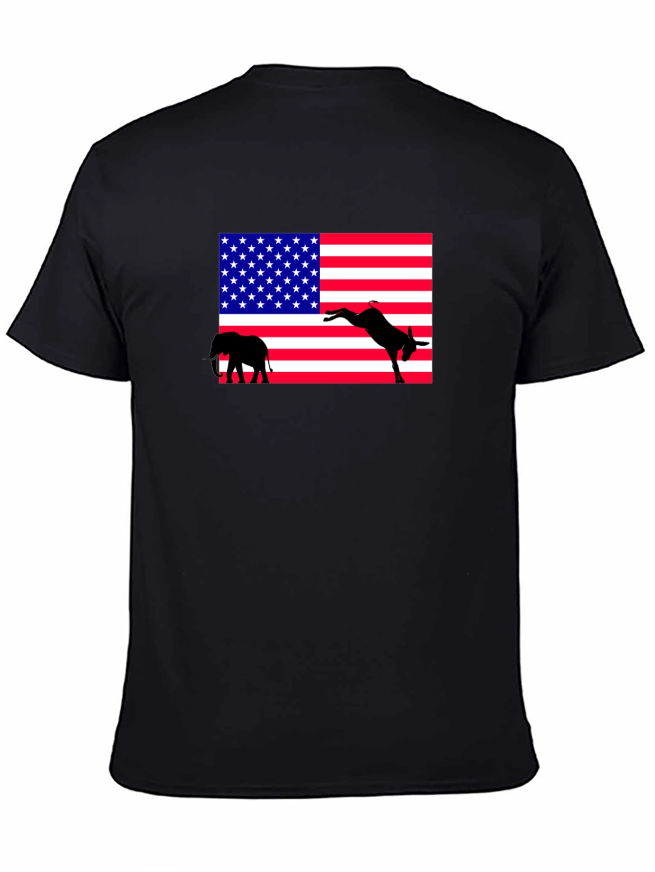 Black Political T-Shirt: Elephant & Donkey American Flag view 4