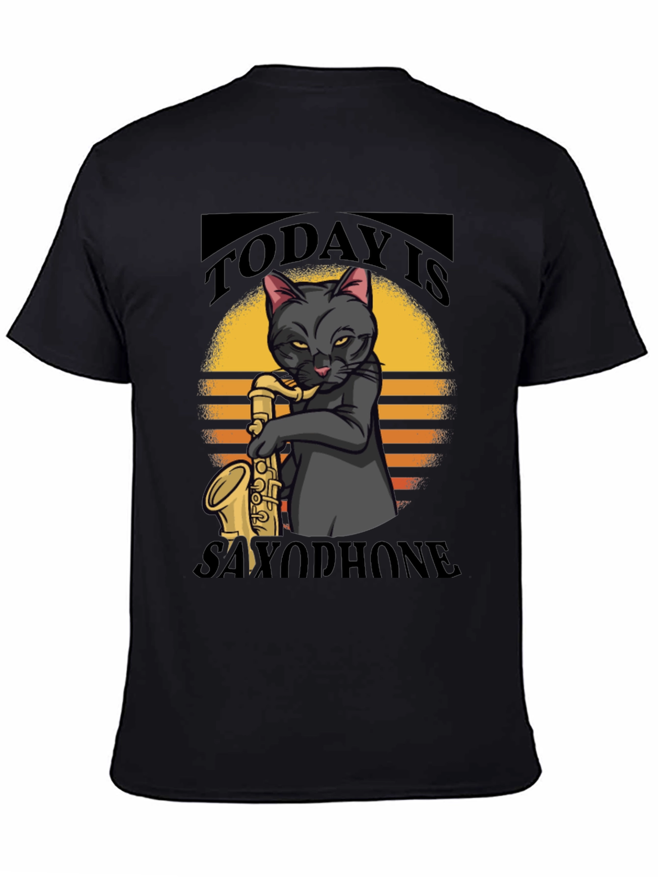 Black Today is Saxophone Cat T-Shirt view 4