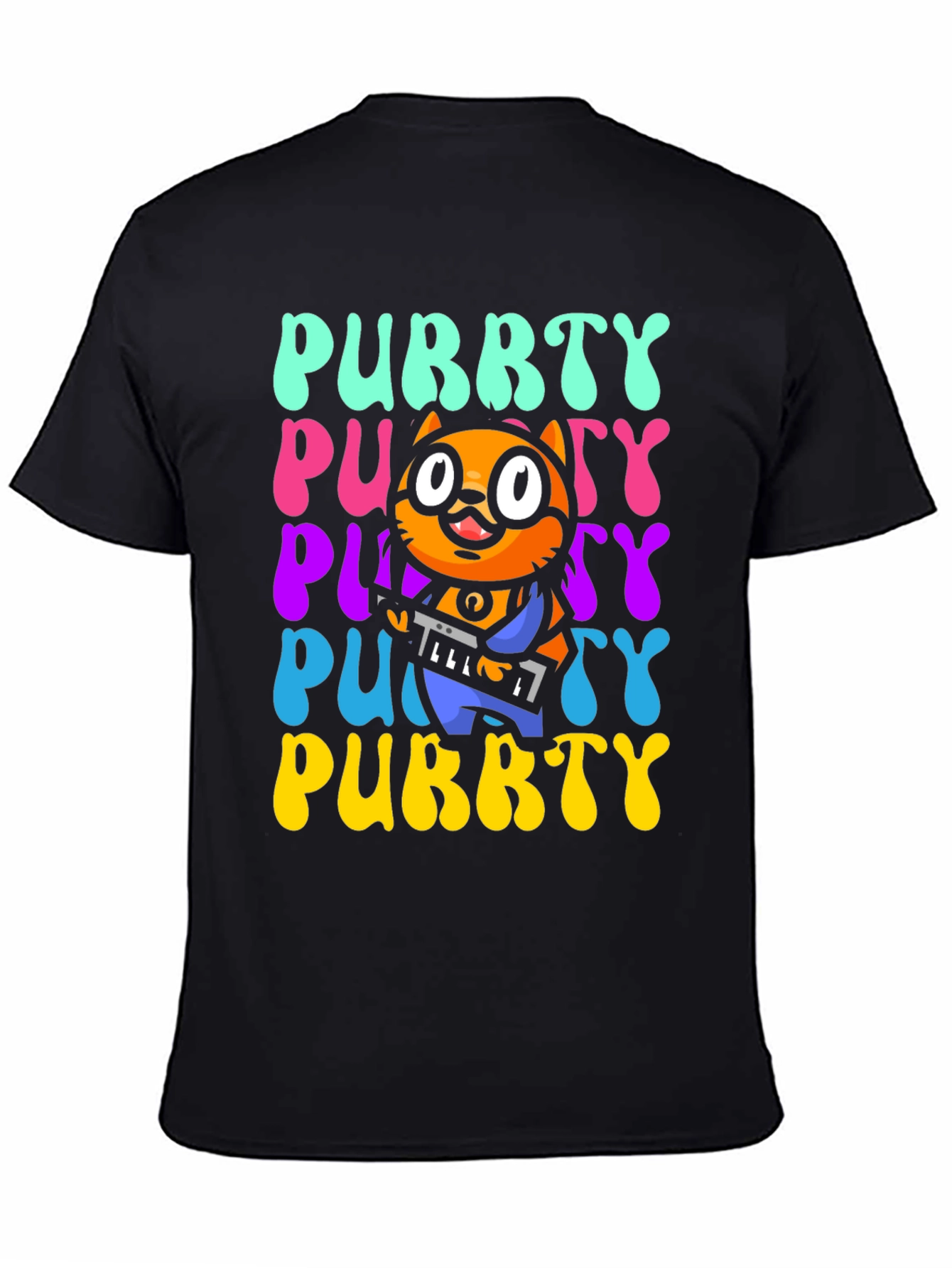 Black Purrty Cat Graphic Tee - Novelty Kitten Shirt view 4