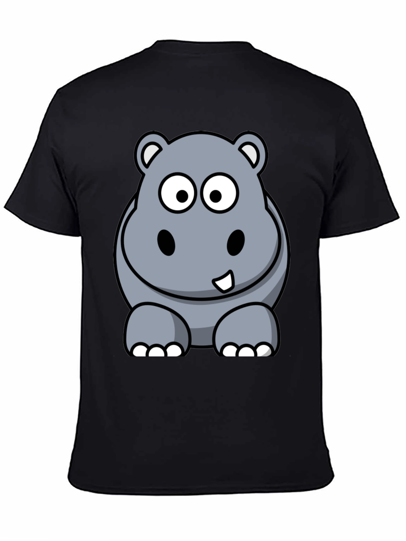 Black Cartoon Hippo Graphic Tee - Black Cotton T-Shirt view 4