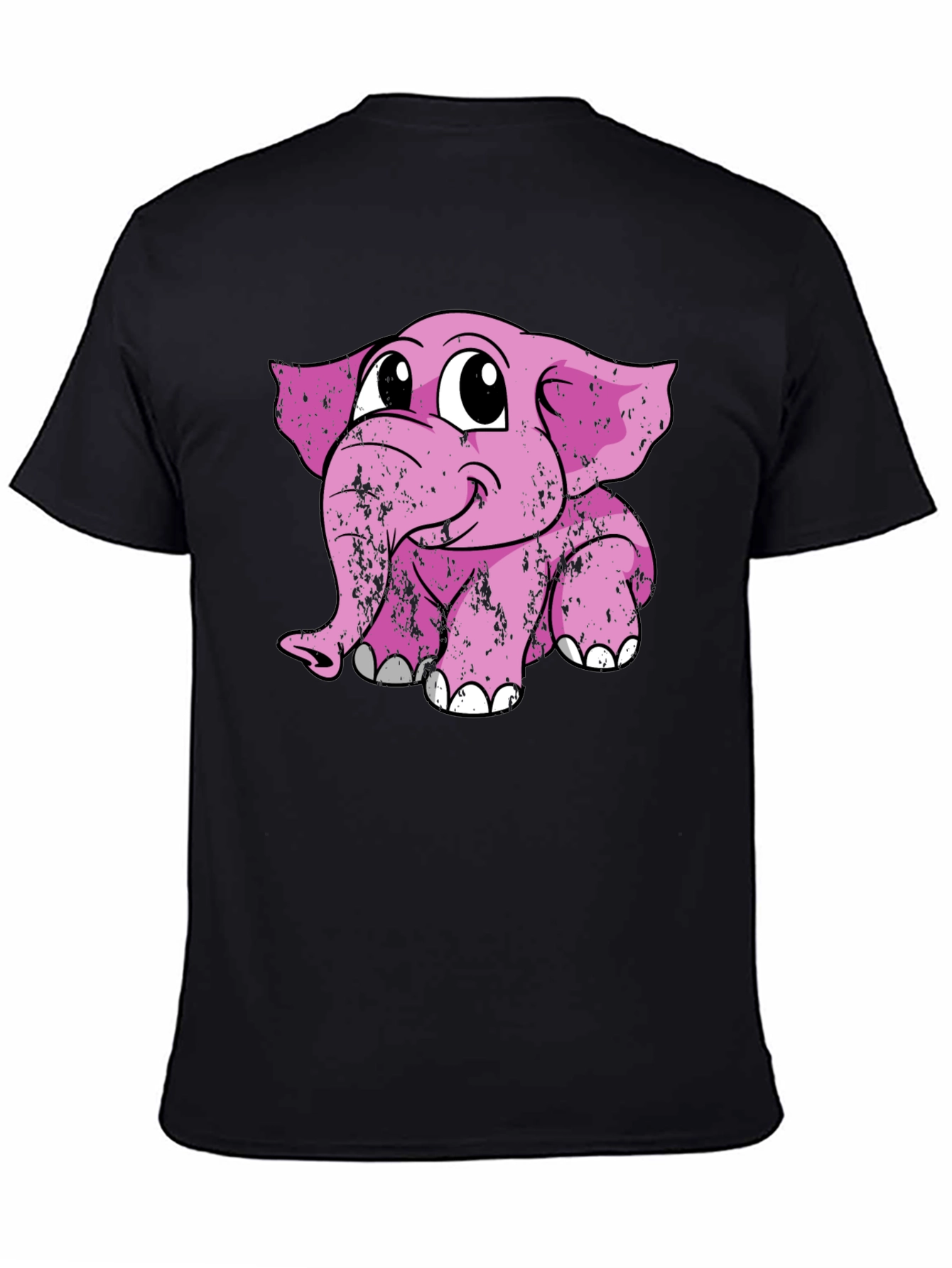 Black Cute Pink Elephant Graphic Tee - Soft Cotton Blend view 4
