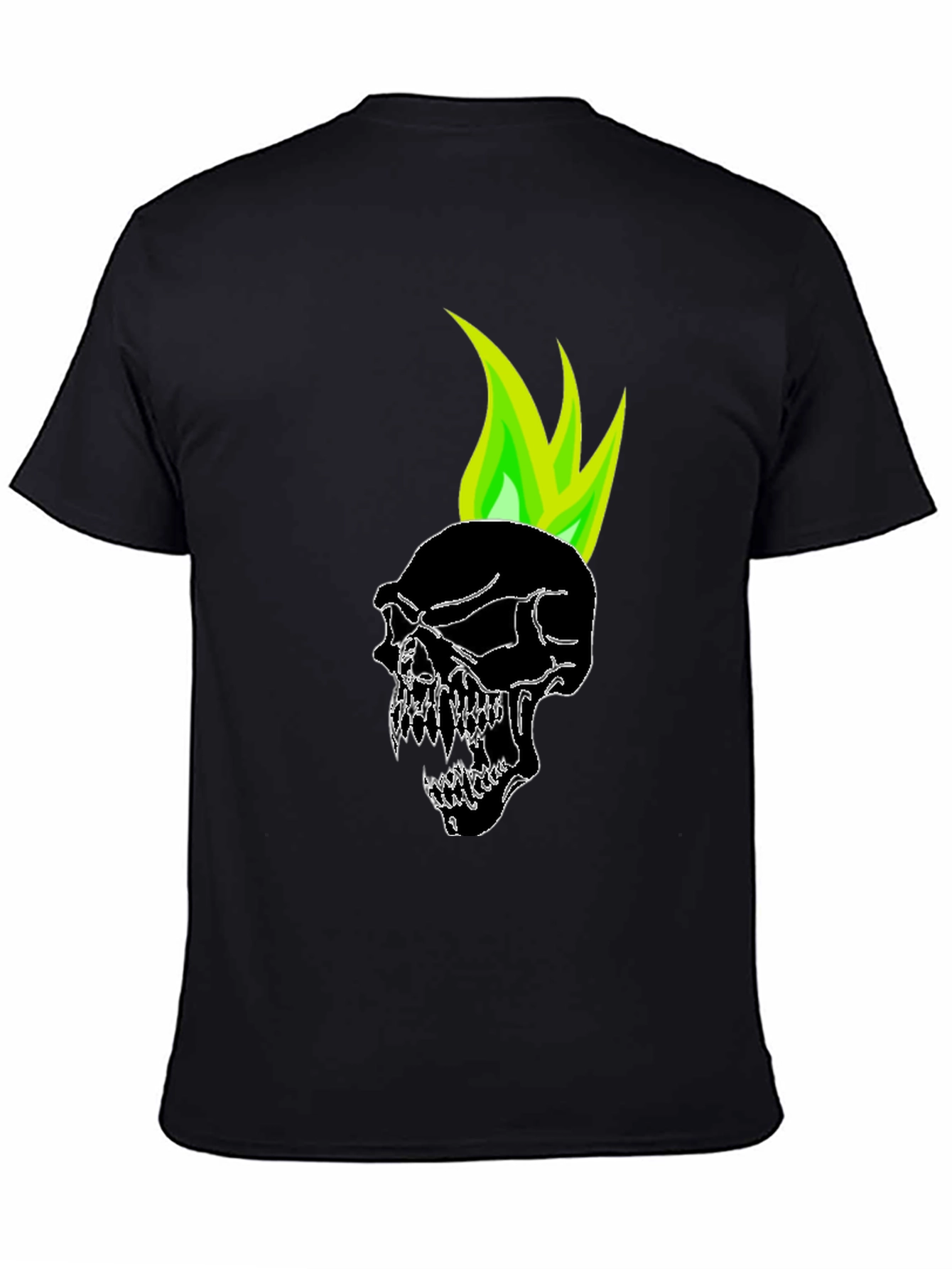 Black Skull with Green Flame Graphic Tee view 4