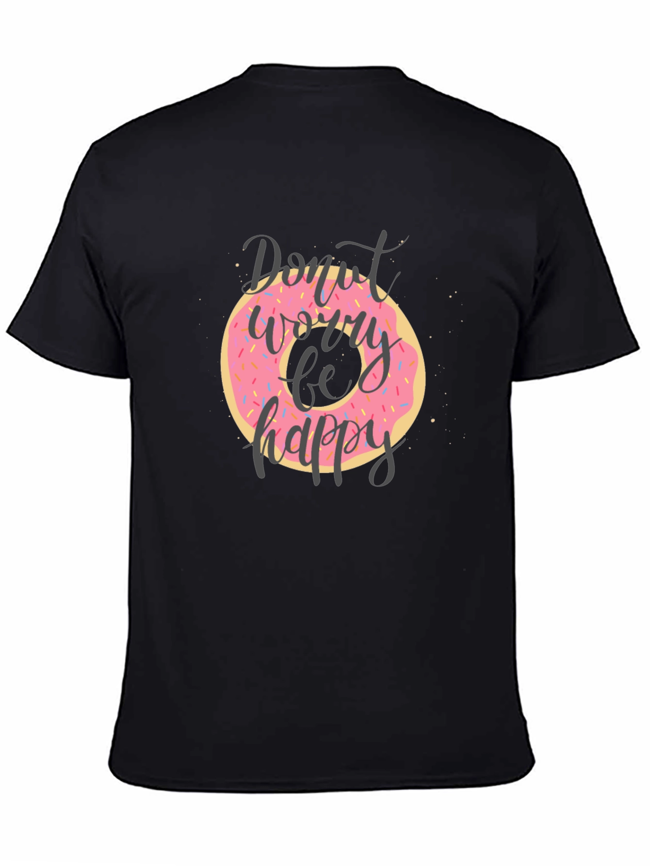 Black Donut Worry Be Happy T-Shirt - Trendy Graphic Tee view 4